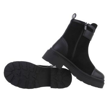 Ital-Design Damen Freizeit Stiefelette Blockabsatz Plateaustiefeletten in Schwarz