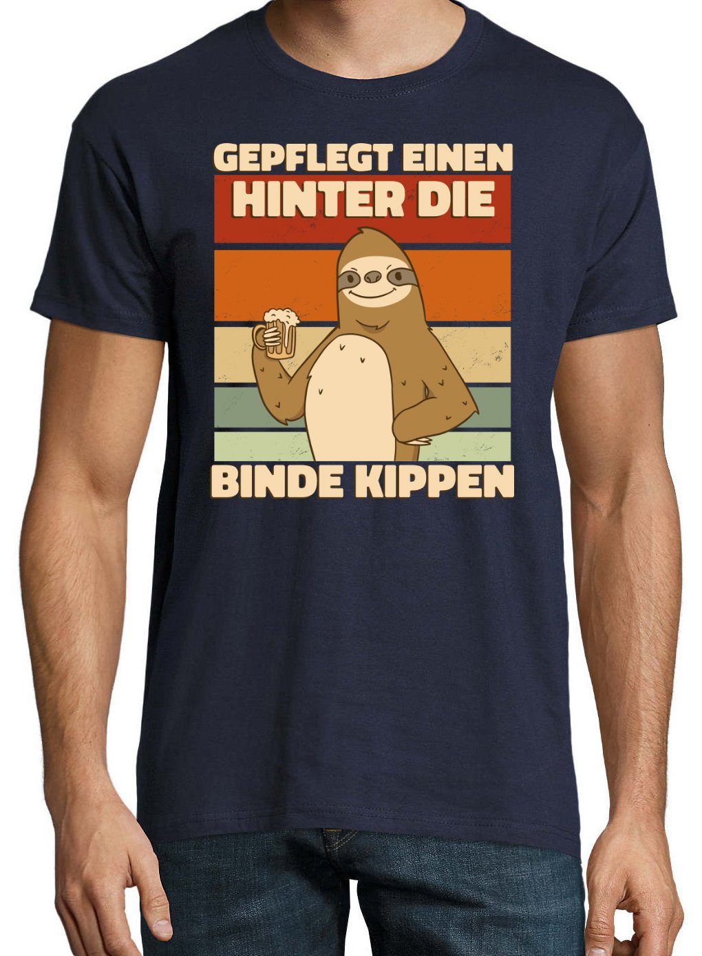 Print Spruch und Youth Fun-Look T-Shirt Designz GEPFLEGT HINTER lustigem EINEN KIPPEN Print-Shirt DIE Navyblau Herren mit BINDE