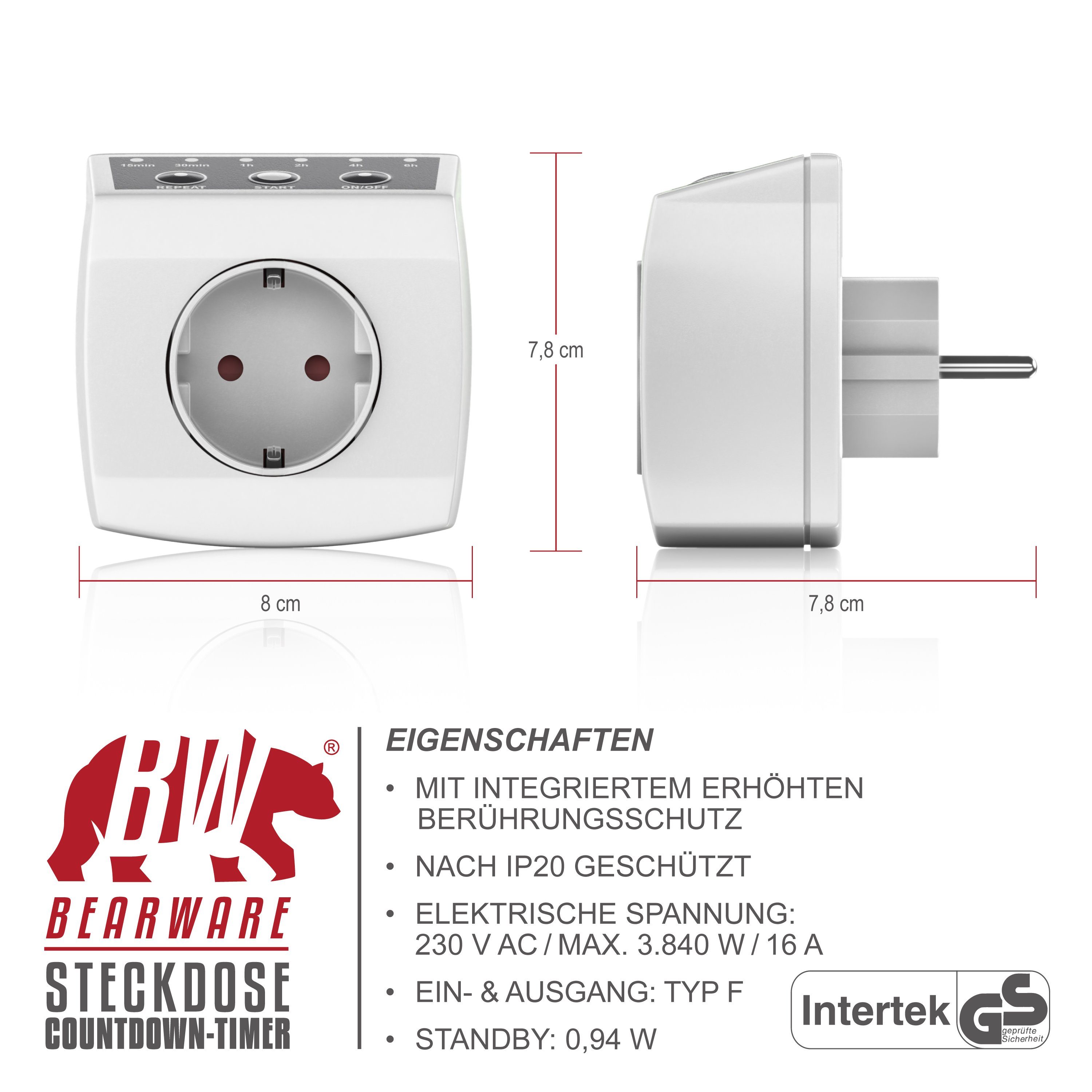 CSL Zeitschaltuhr Steckdosentimer / Countdowntimer, einfache Bedienung, max. 3840W, digital, Mechanischer Timer / Zeitschaltuhr z.B. für Heizlüfter, 240 V