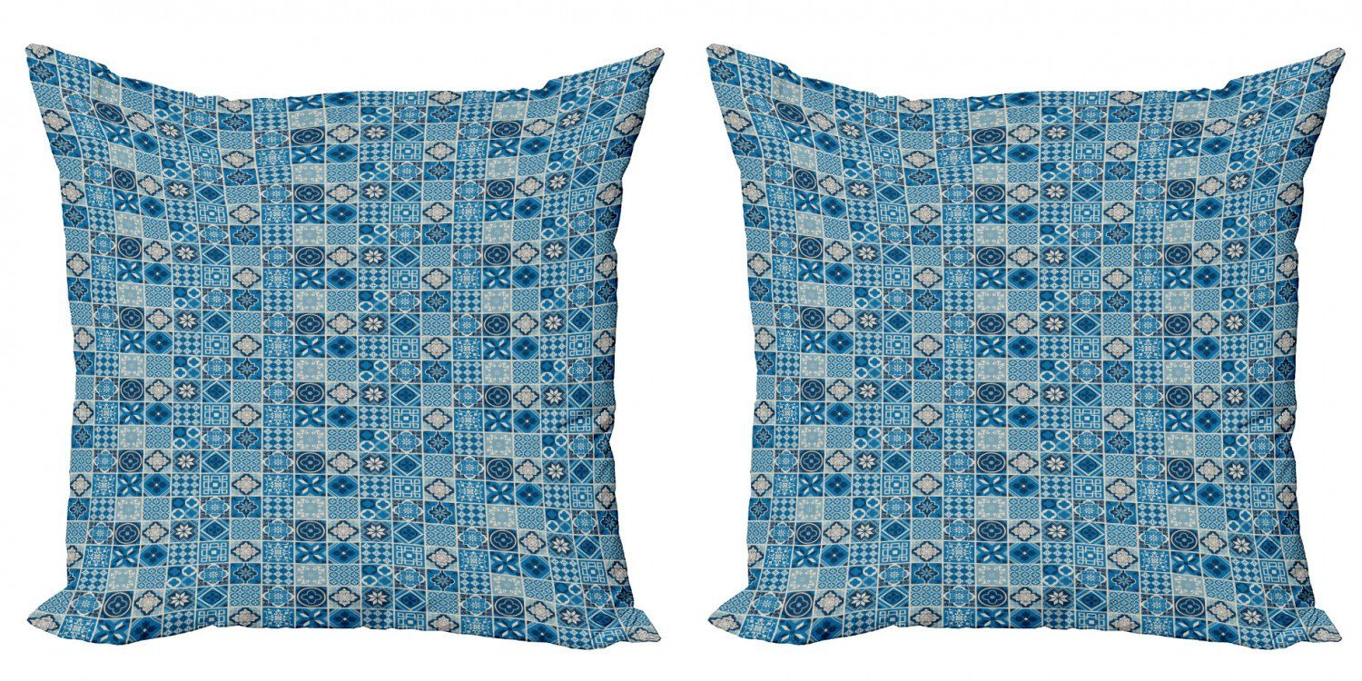 Zier Doppelseitiger blau Accent Squares Abakuhaus Navy Digitaldruck, Stück), Kissenbezüge (2 Gitter Modern