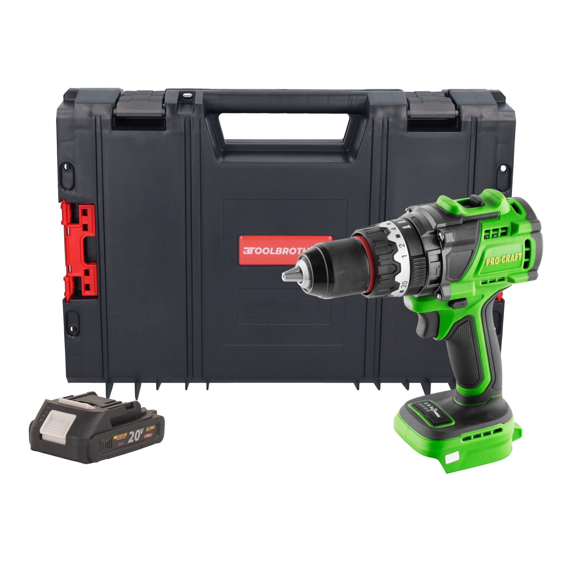 PRO CRAFT Akku-Schlagbohrschrauber PA18ProBL-BB 20 V 180 Nm + 1x Akku 2,0Ah + RHINO Toolcase - ohne Lader