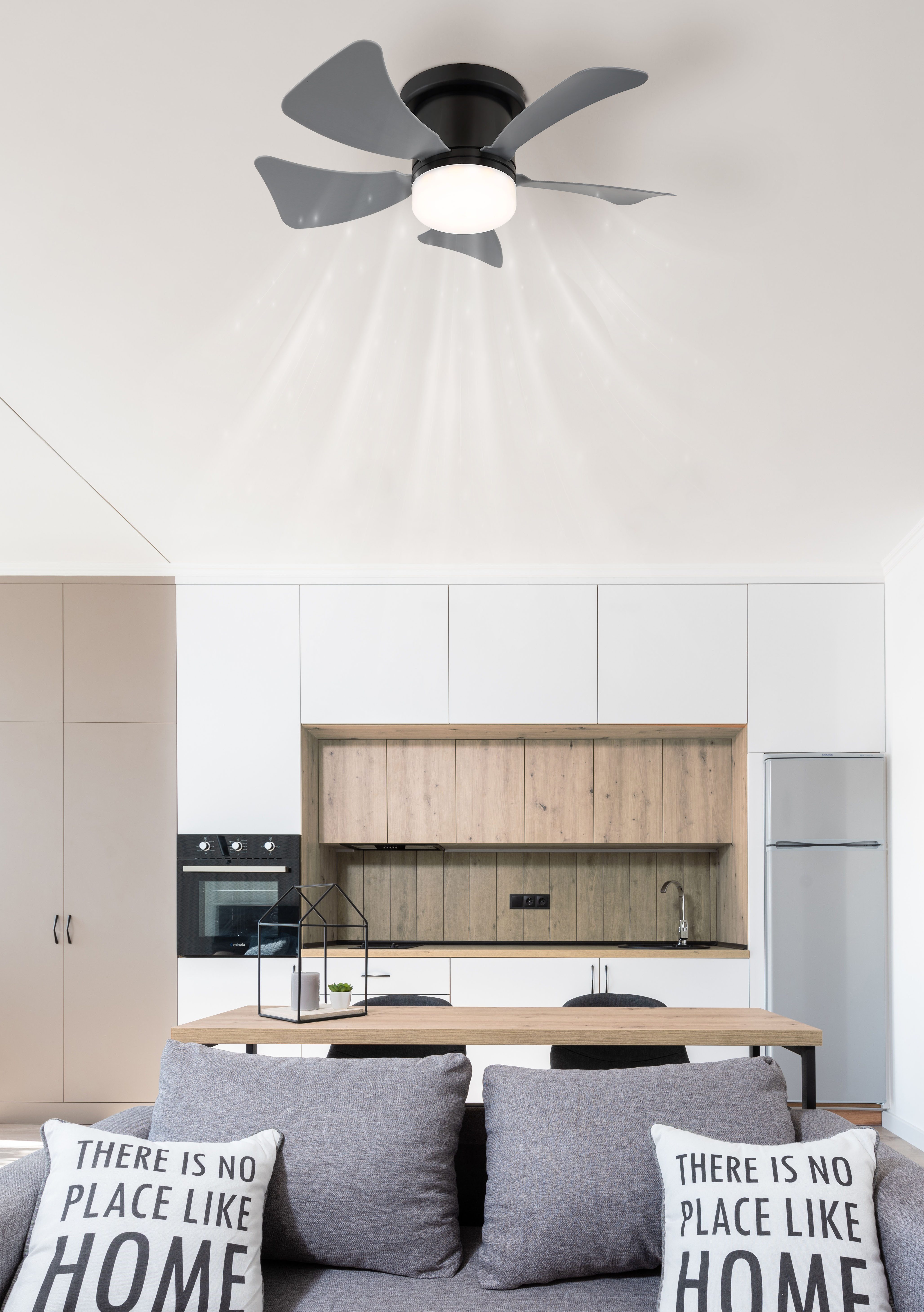 GLOBO LIGHTING Deckenleuchte HINES, Dimmfunktion, Memoryfunktion, Timerfunktion, Ventilatorfunktion, mehrere Helligkeitsstufen, LED fest integriert, warmweiß - kaltweiß, Ventilator grau kühlen-heizen Wohnzimmer Schlafzimmer