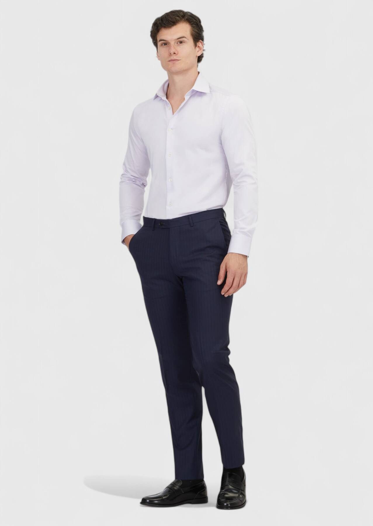 RAMSEY Hemdbluse Lila Schlichtes Slim Fit Baumwollhemd