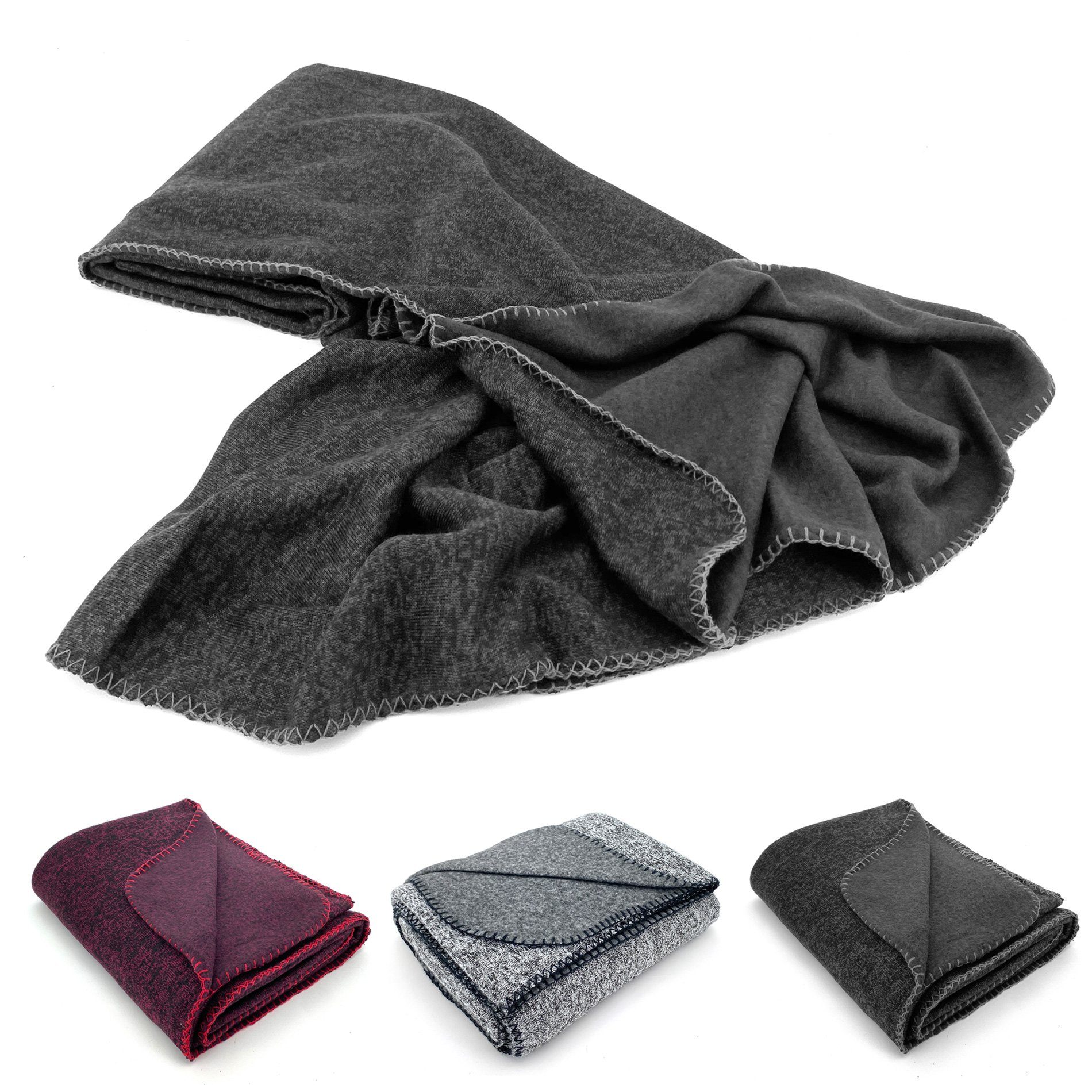 Wohndecke Strick Kuscheldecke Super Soft Fleece Sofadecke, heimtexland, Premium Qualität I meliert I 150x200 I Anthrazit