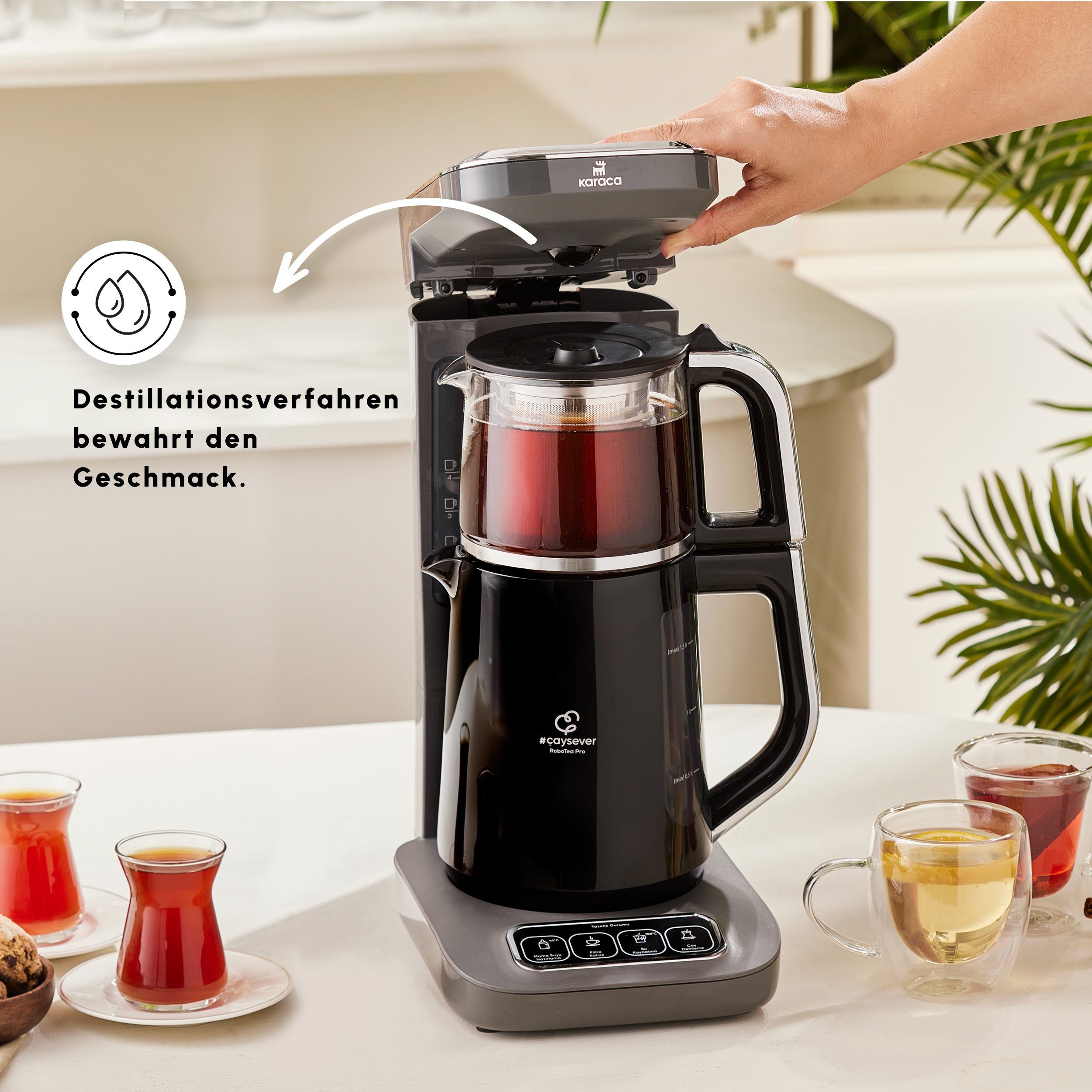 Karaca Wasser-/Teekocher Karaca und Robotea Tee 4-in-1 Pro Filterkaffeeaut Çaysever sprechender