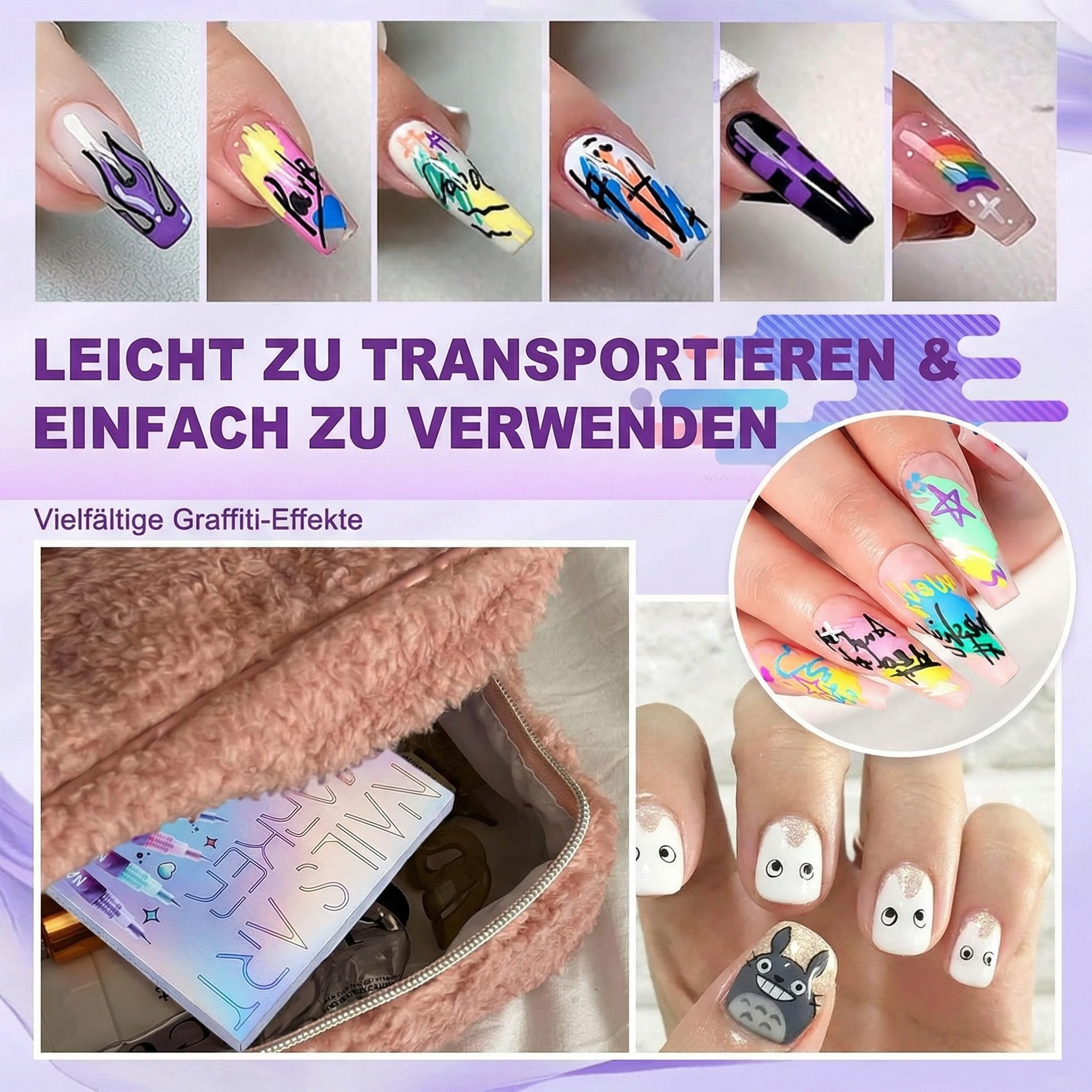 Futicare Nageldesign Zubehör 12 Farben Nail Art Stifte Set, 0,5 mm, Präzisionsspitze für feine Linien 12-tlg., Nail Art Pens für DIY Maniküre und kreatives Nage – Bild 5 von 5