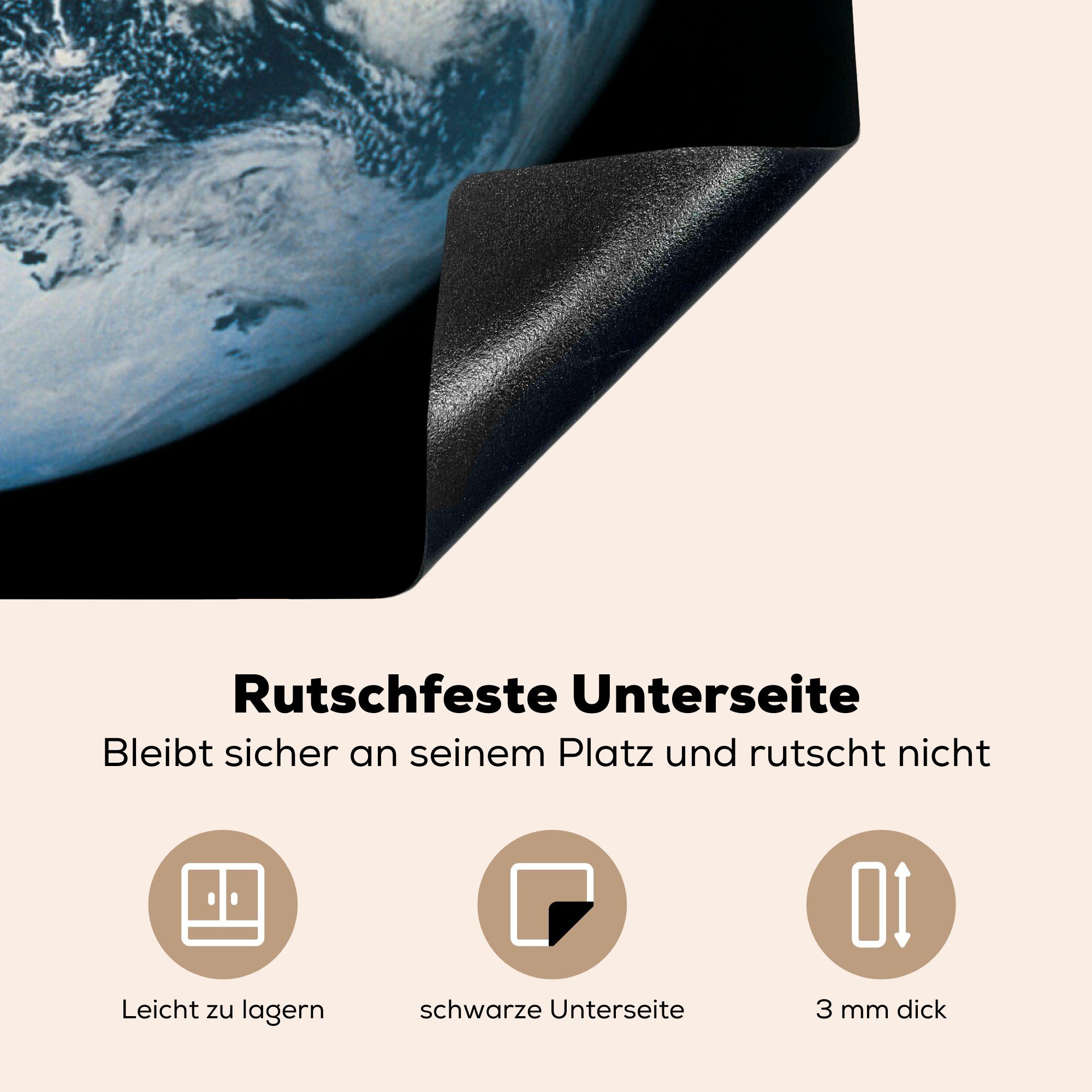 78x78 vor für Vinyl, küche Erde tlg), cm, Himmel, MuchoWow einem dunklen Arbeitsplatte Planet (1 Herdblende-/Abdeckplatte Ceranfeldabdeckung, Der