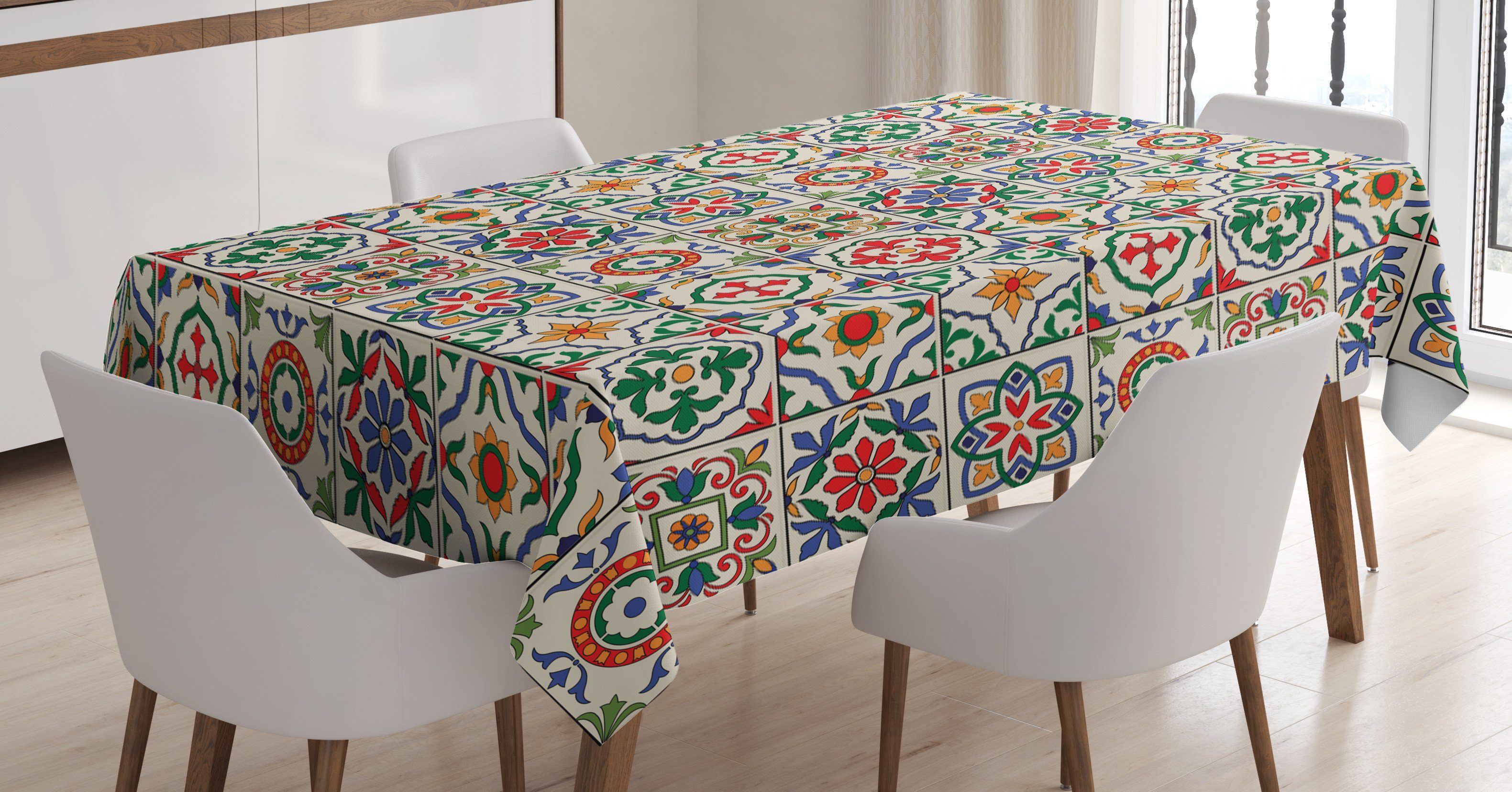 Abakuhaus Tischdecke Farbfest Waschbar Für den Außen Bereich geeignet Klare Farben, marokkanisch Dekorative abstrakte Blatt