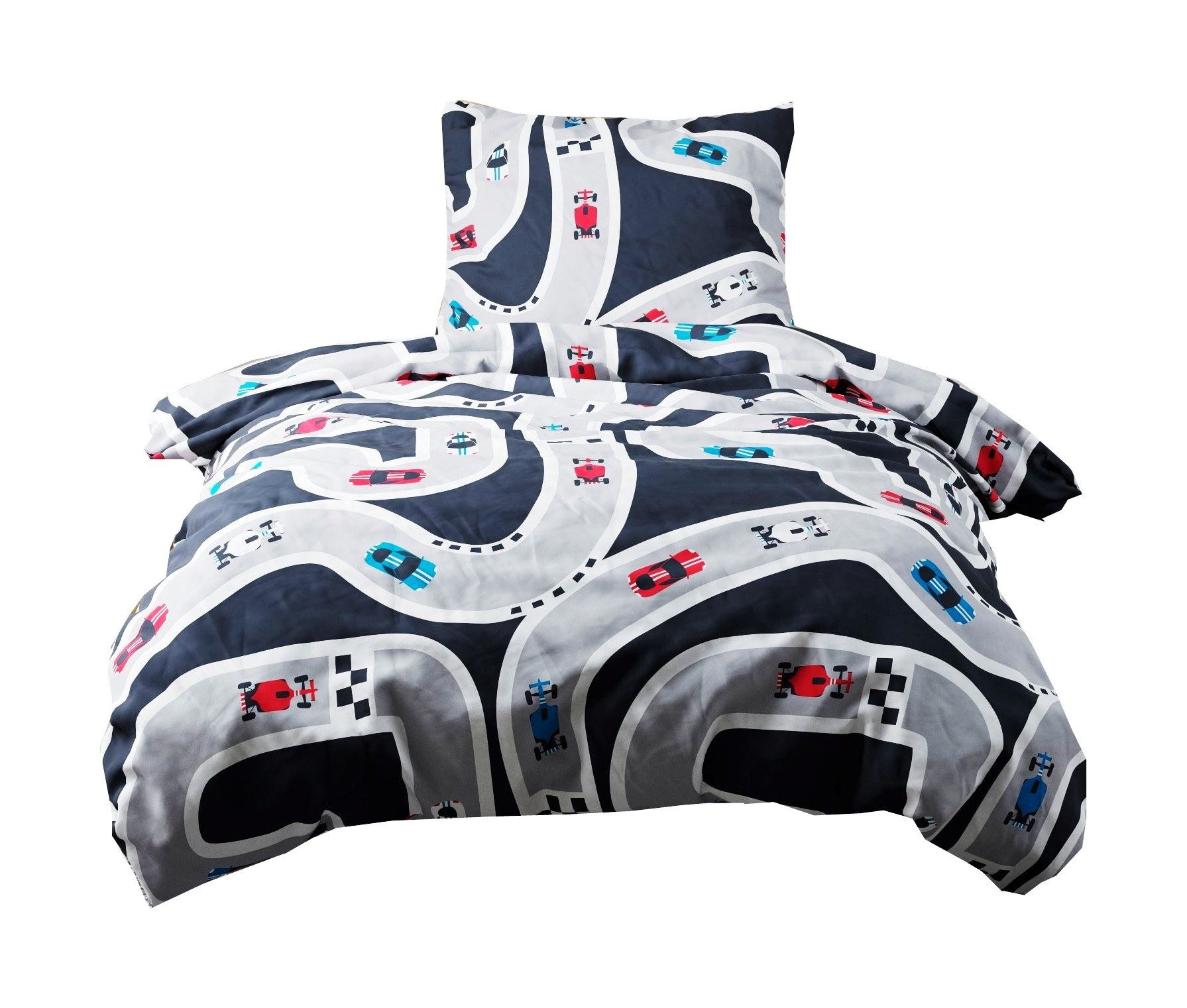 JACK Kinderbettwäsche JACK Renforcé Kinder Bettwäsche 2 tlg. 135x200cm Rennwagen Auto Bunt, Renforcé, 2 teilig, 135x200cm, Baumwolle, Kinderzimmer, Rennen, Reiß – Bild 5 von 5