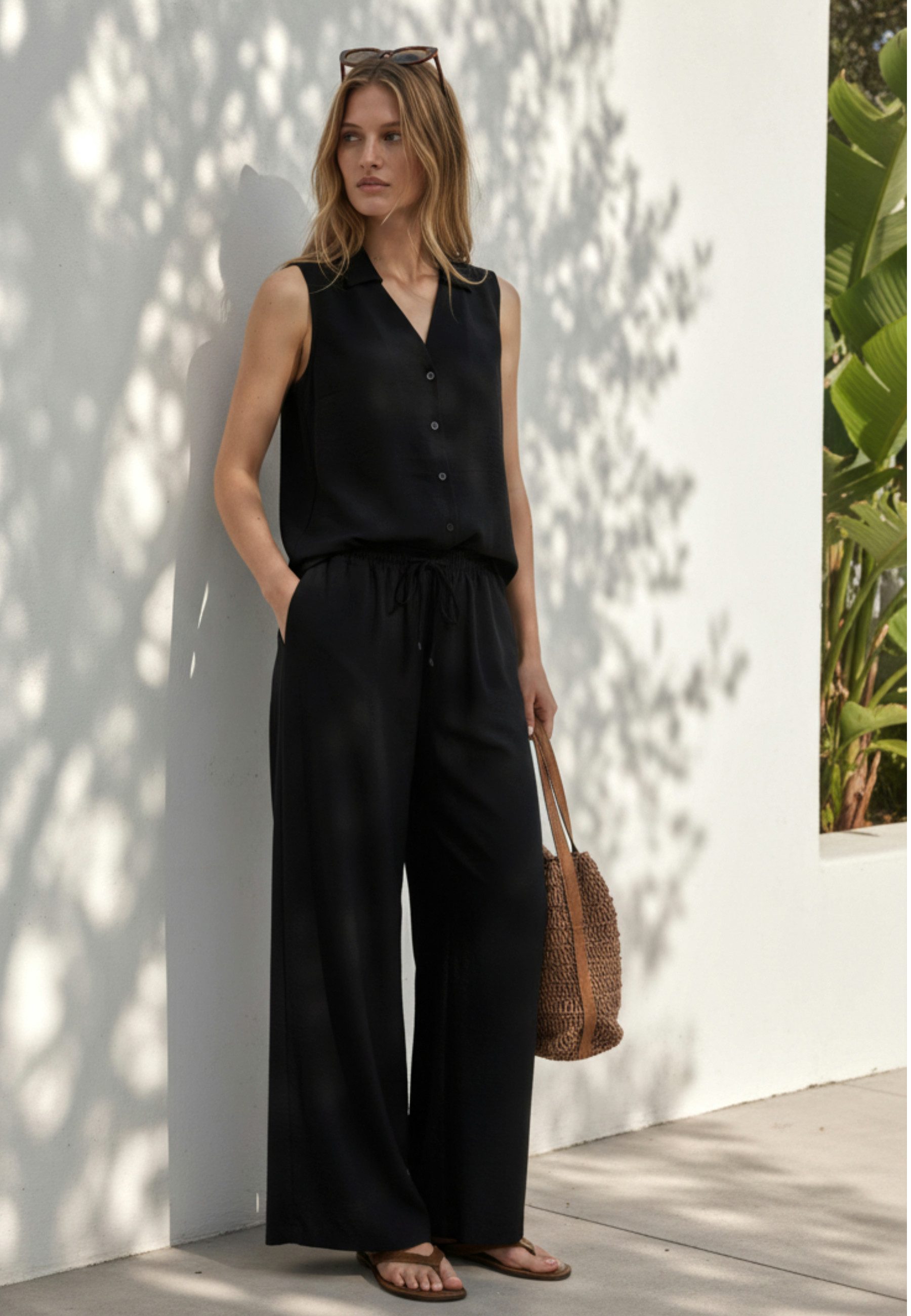 Andijamo-Fashion Marlene-Hose PANTS FLOWY WIDE LEG Wide Leg aus fließender Ware