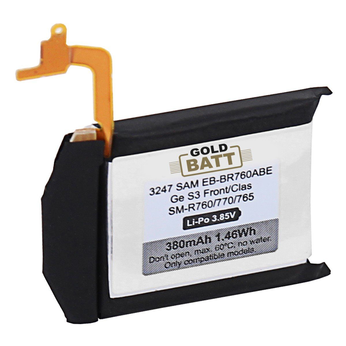 GOLDBATT Akku für Samsung Gear S3 Frontier Classic SM-R760 SM-R770 SM-R765 Akku Ersatzakku 380 mAh (3,85 V, 1 St), 100 % kompatibel I optimale Passgenauigkeit