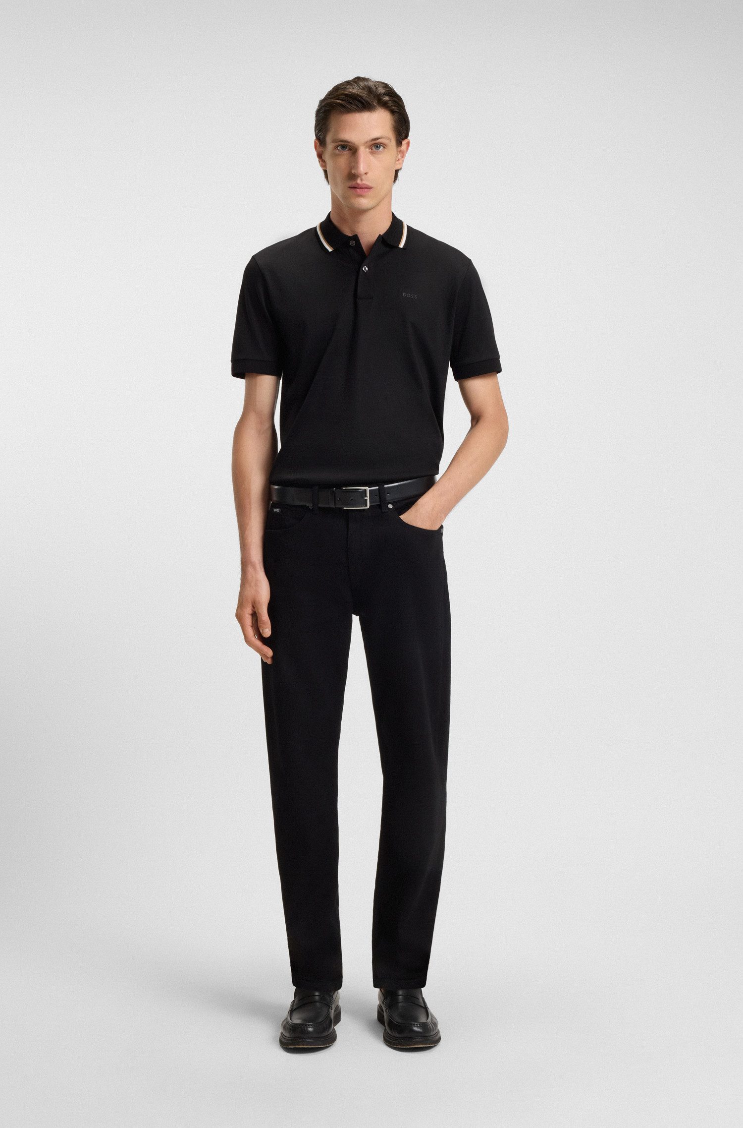 BOSS Poloshirt Penrose 38 aus Baumwolle mit gestreiftem Kragen, slim fit