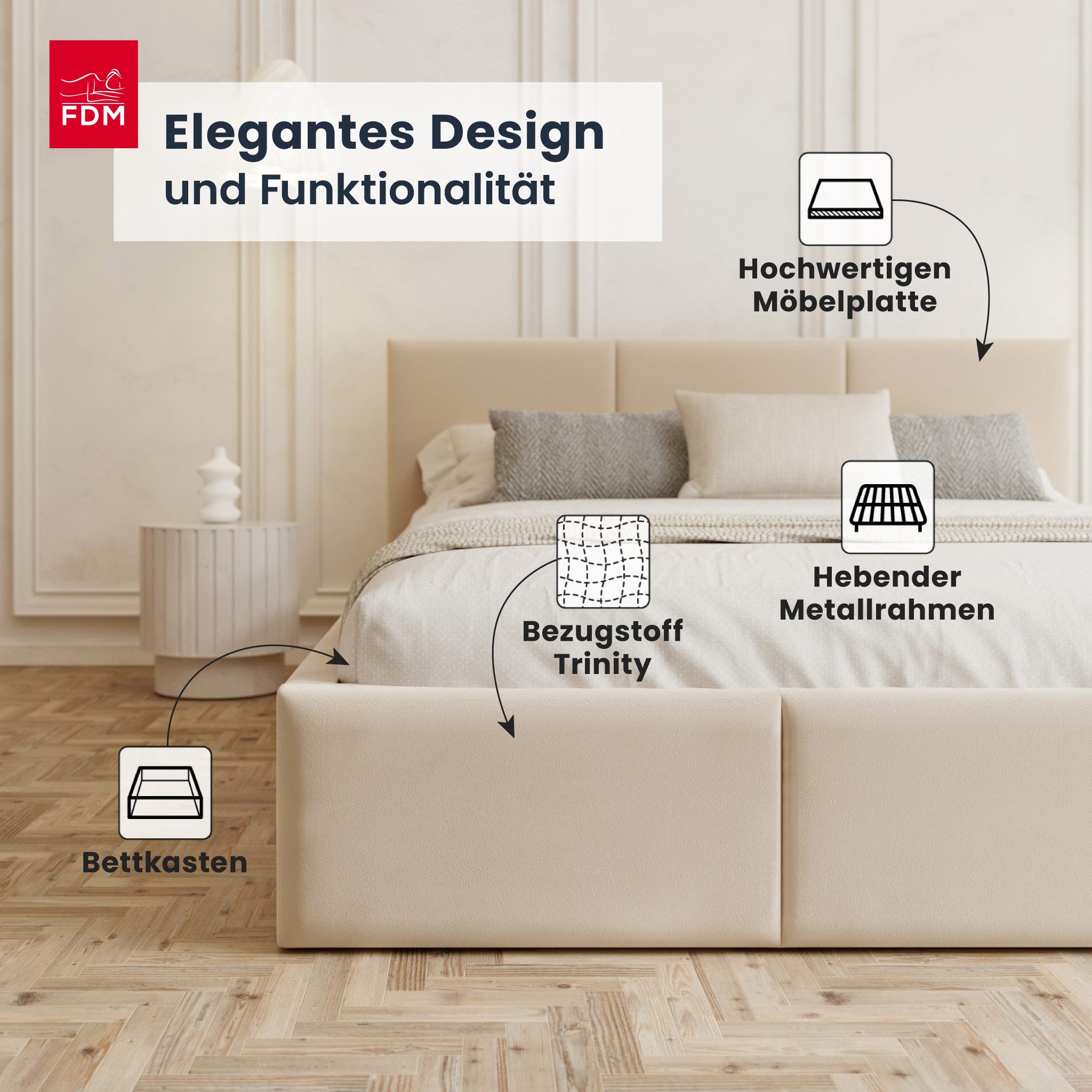 FDM Polsterbett BELORA modern mit Bettkasten MADE IN EU - mit Trinity Velours Bezug (verfügbar 90x200 120x200 140x200 160x200 180x200cm, Bettrahmen, Bett, mit g – Bild 3 von 5