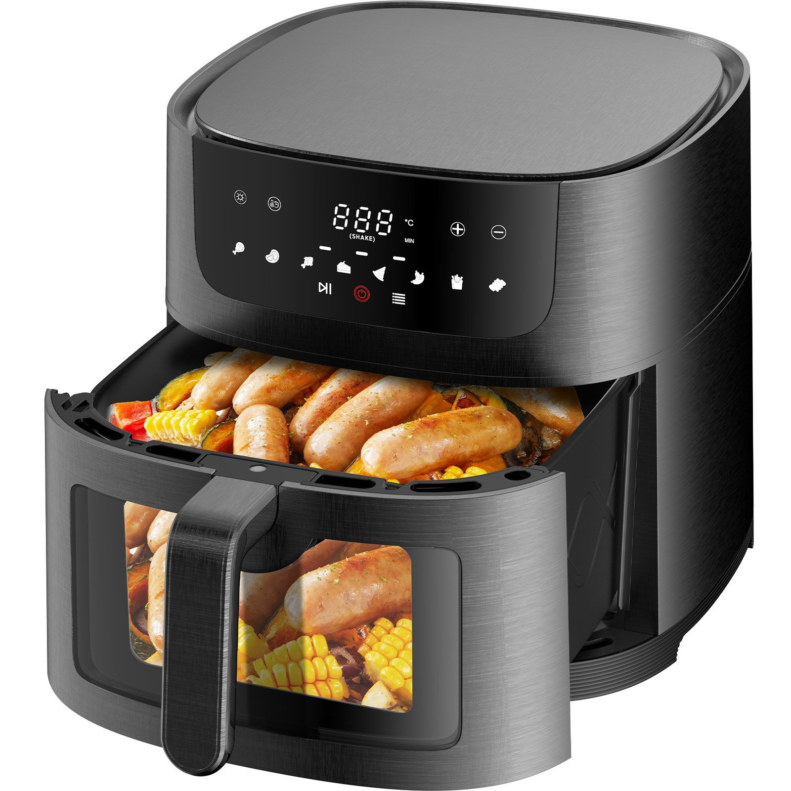 AIMAX Heißluftfritteuse AF‑ZE8007 XXL Airfryer 9L, 8 Prog., Sichtfenster, 200°C, 1800 W, Touch-Bedienung, spülmaschinenfest, Rezept