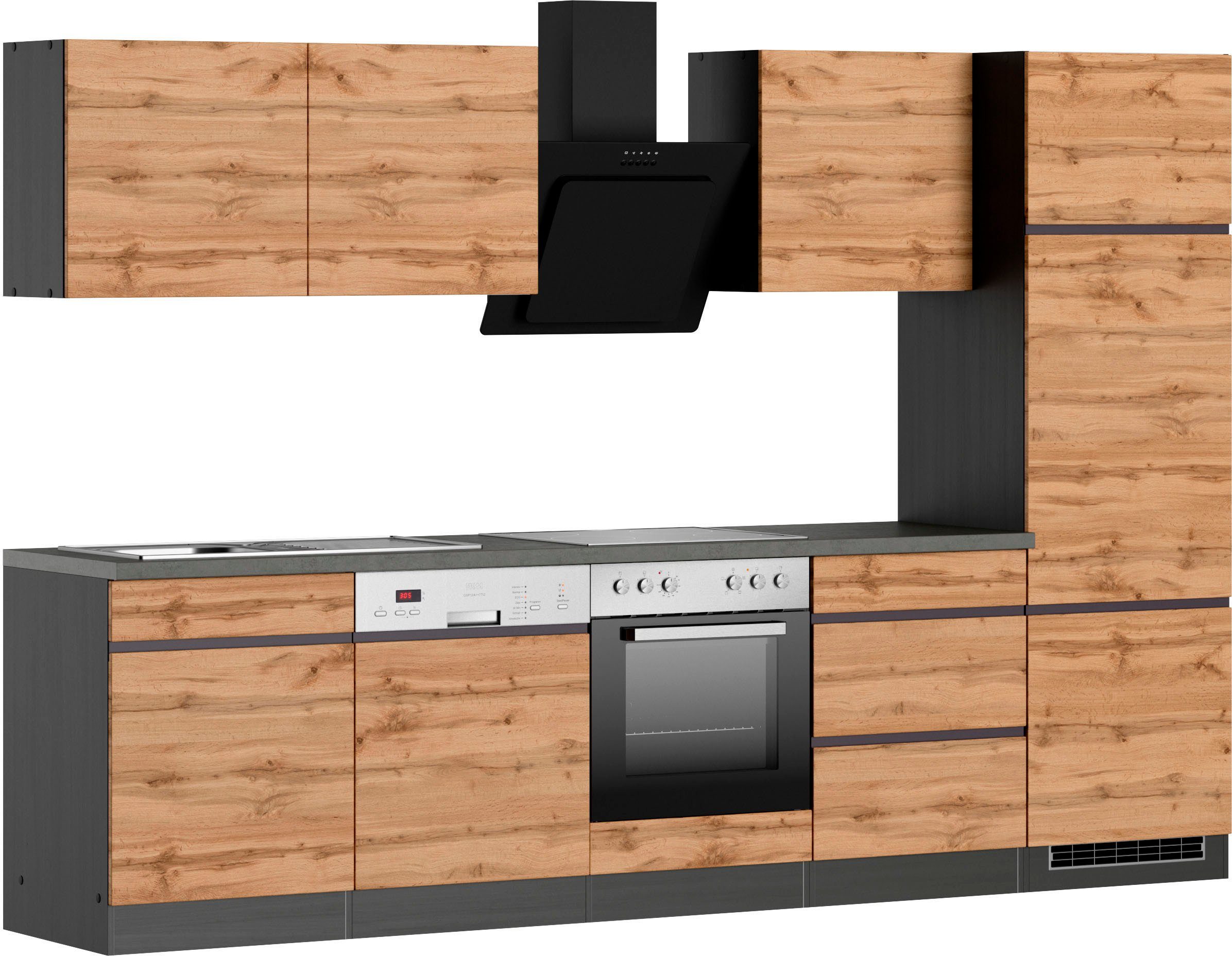 KOCHSTATION Küchenzeile KS-Riesa, Stellbreite 300 cm, wahlweise mit oder ohne E-Geräte