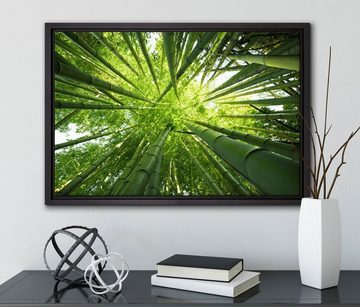 Pixxprint Leinwandbild Grüner Bambus, Wanddekoration (1 St), Leinwandbild fertig bespannt, in einem Schattenfugen-Bilderrahmen gefasst, inkl. Zackenaufhänger