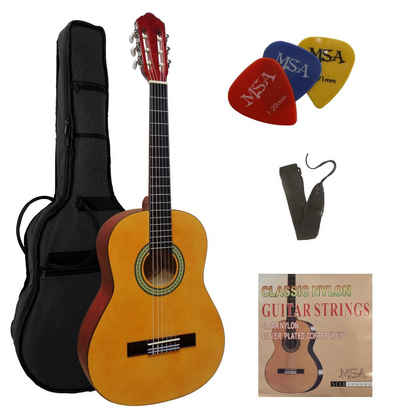 MSA Akustikgitarre J, Konzertgitarre Junior im Set mit Tasche, Band, Nylonsaiten, 3x Pleks