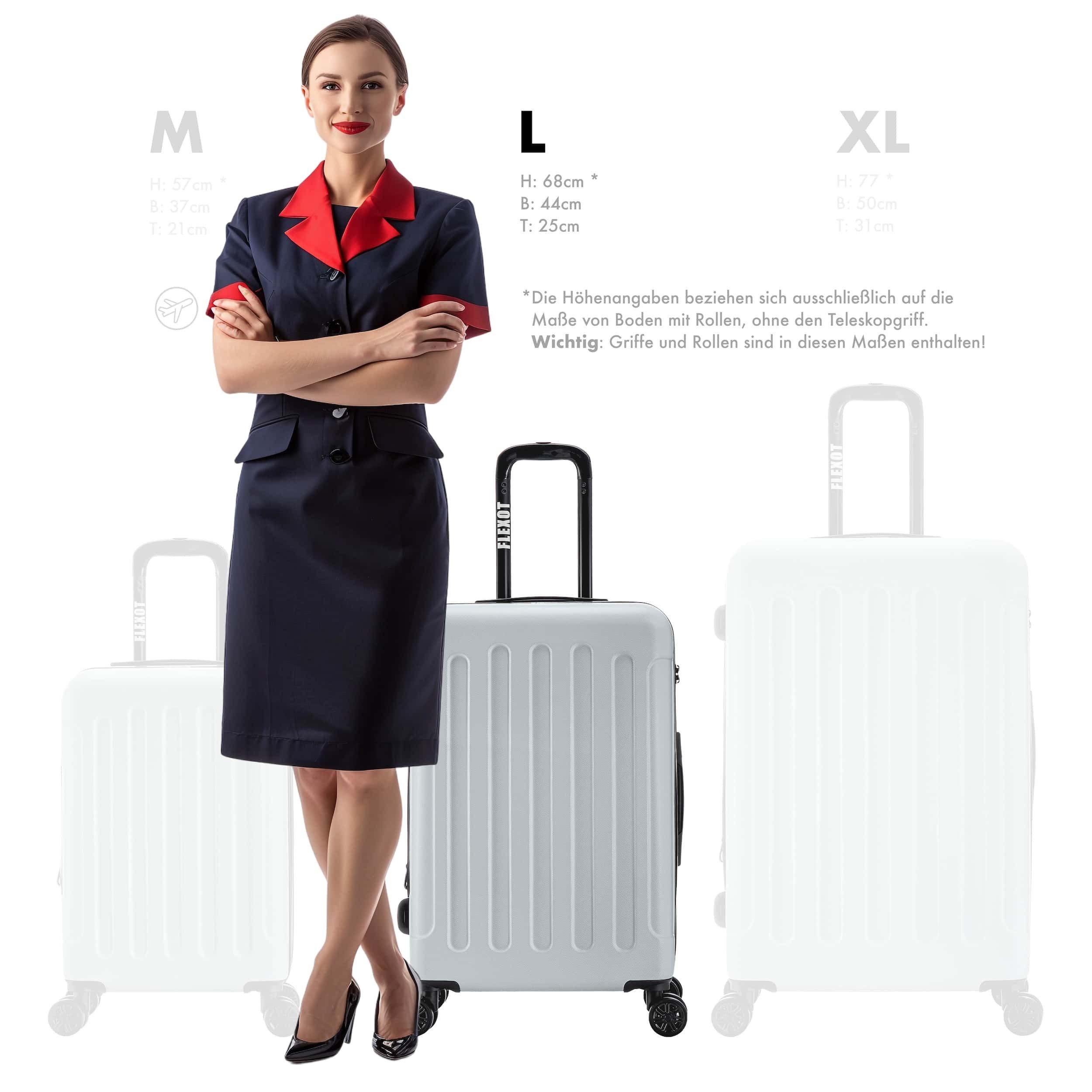 Flexot Hartschalen-Trolley F-3045 (Gr. M, L, XL) – Kofferset – ABS-Hartschale, 4 Rollen, Robuster und moderner Koffer mit vier 360° Rollen und Zahlenschloss