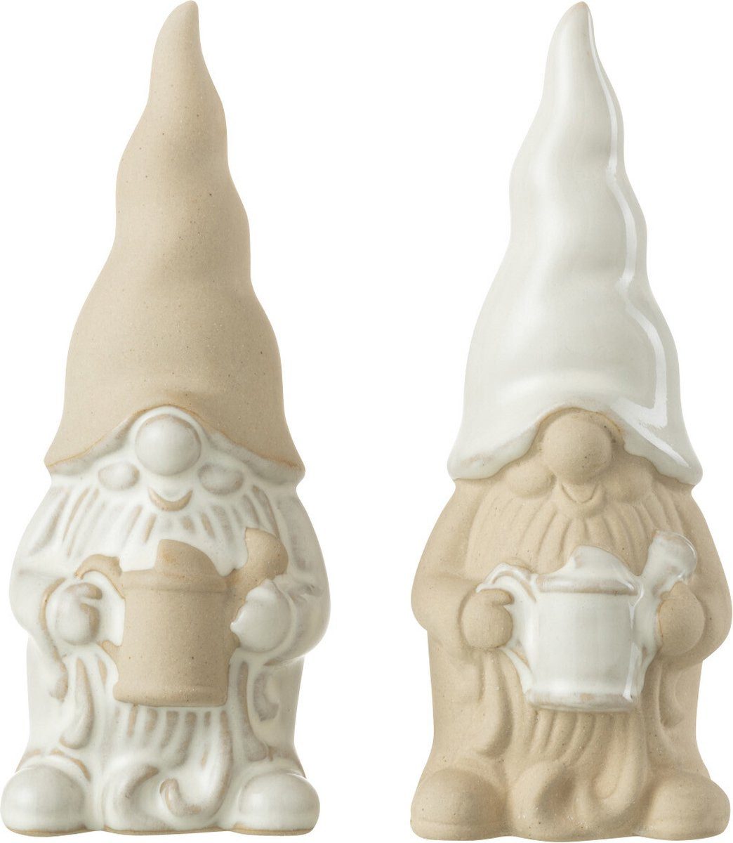 J-line Gartenzwerg Figur Kabouter Gieter Porzellan Weiß/Beige klein 2 Stück, (Packung, 2 St), BxLxH: 5.5x5.5x15 cm