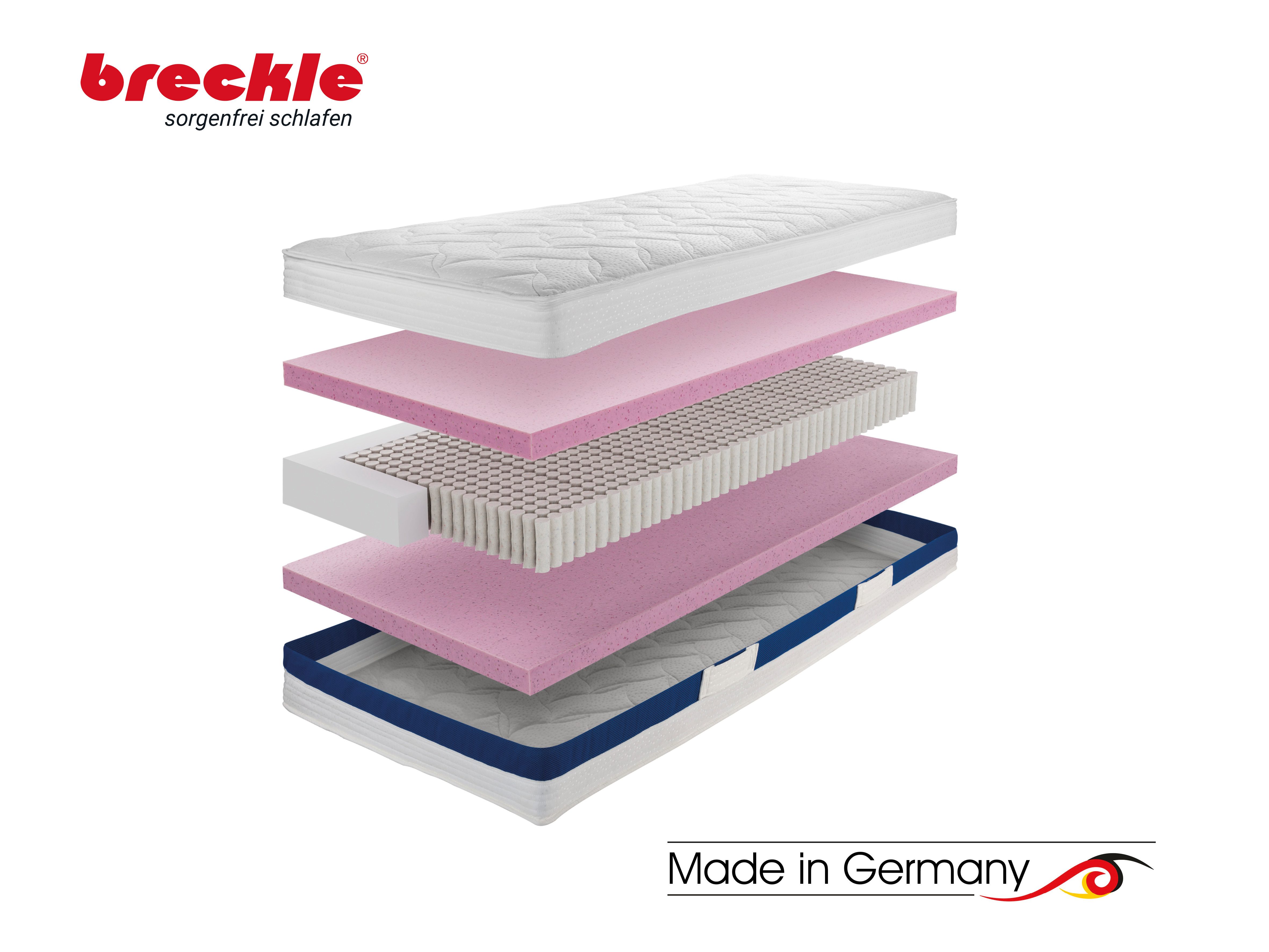 Taschenfederkernmatratze 1000 Pur, 7 Zonen Matratze 90x200 cm, 140x200 cm & weitere Größen, Breckle, 25 cm hoch, Matratze H2/H3/H4, ergonomisch, atmungsaktiv