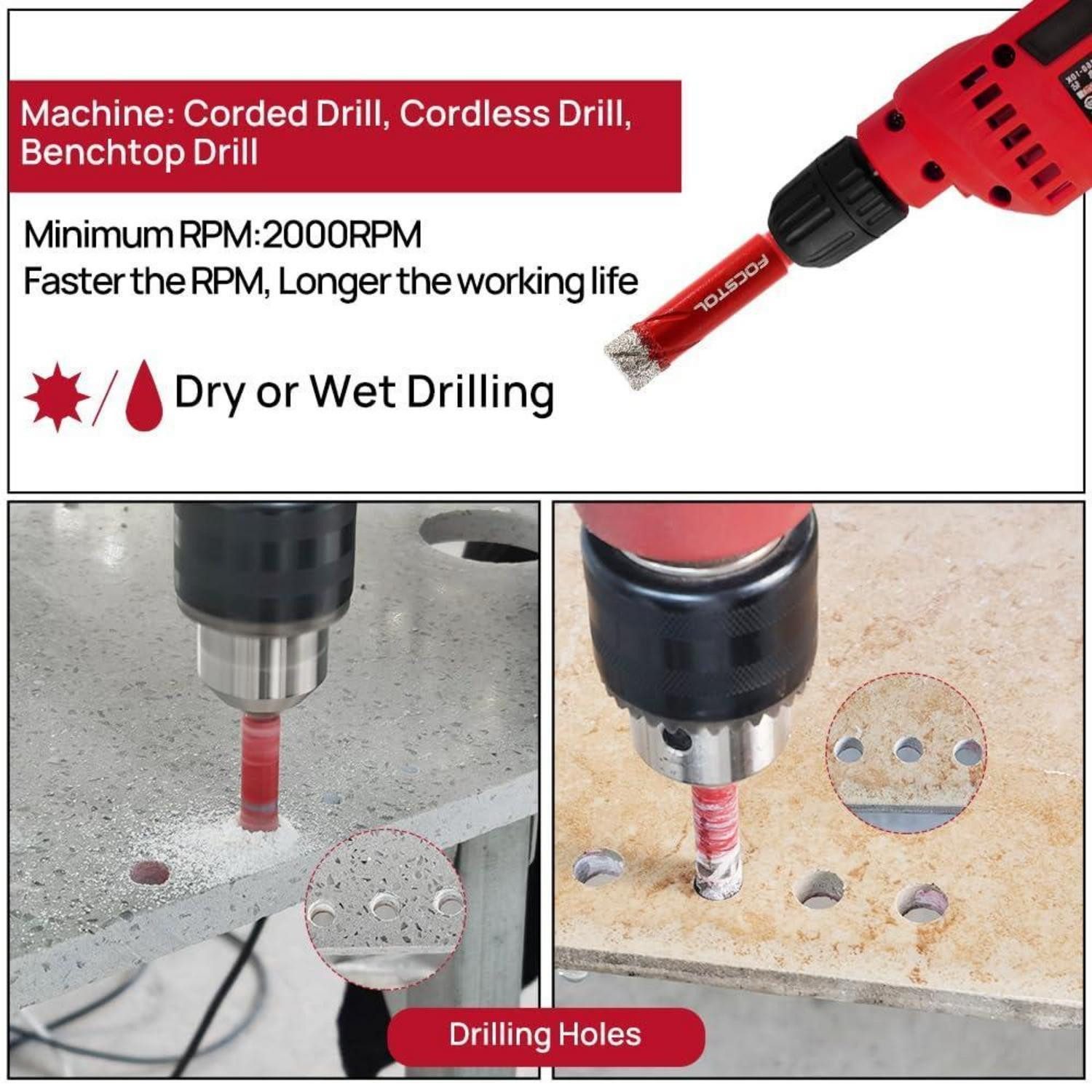 LuxusKollektion Fliesenbohrer Fliesenbohrer Diamant Keramik Marmor Granit Packung 5 6 6 6 8 10mm