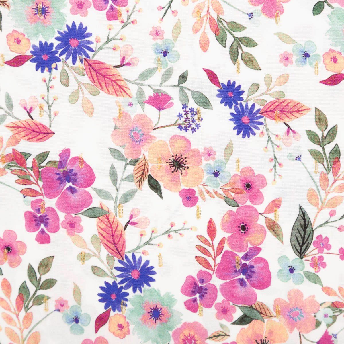 SCHÖNER LEBEN. Stoff Viskose Stoff Meterware Lurex Digital Flowers weiß rosa gold 143cm, mit Metallic-Effekt,atmungsaktiv,pflegeleicht