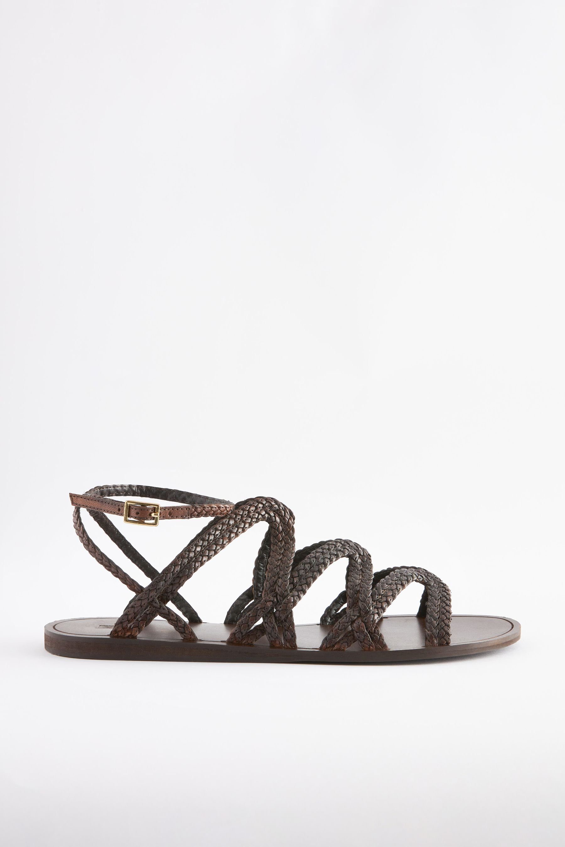 Next Signature Ledersandalen mit geflochtenen Riemen Riemchensandale (1-tlg) Tan Brown