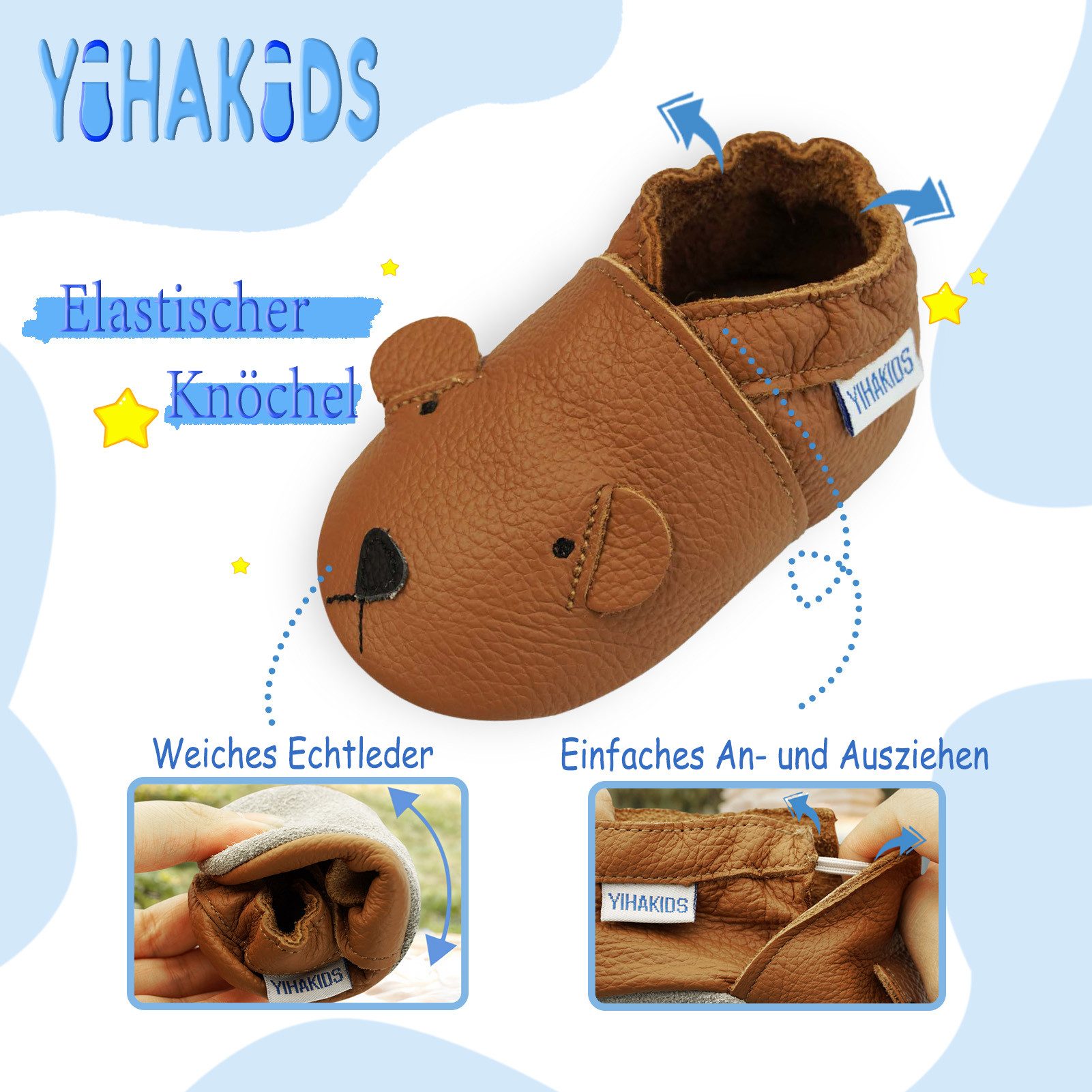 Yihakids Yihakids Baby Lauflernschuhe – Weiche Lederpuschen, Rutschfest Krabbelschuh – Bild 4 von 5