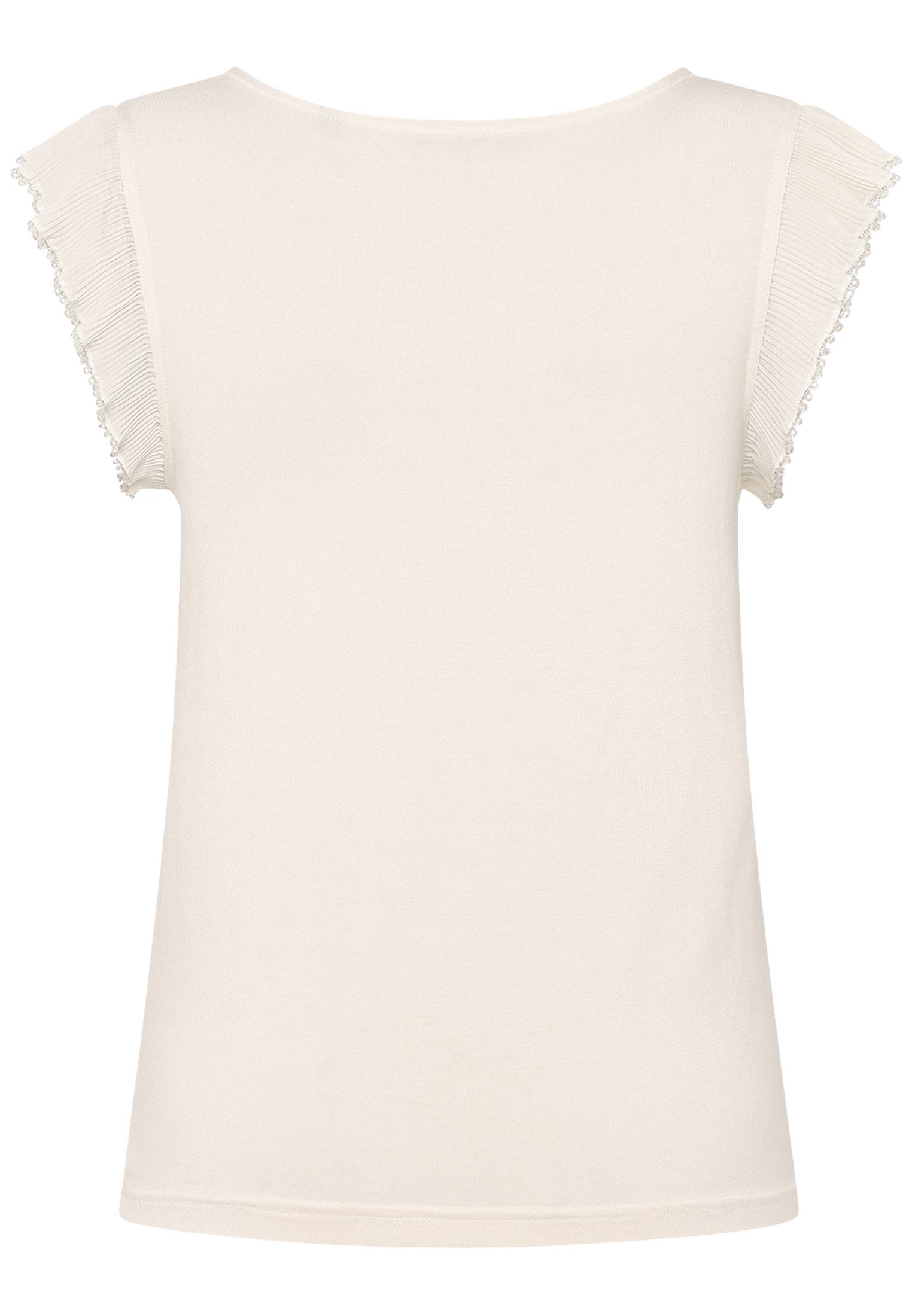 Zero Kurzarmshirt Damen Rüschen mit Perlen (1-tlg) Perlen