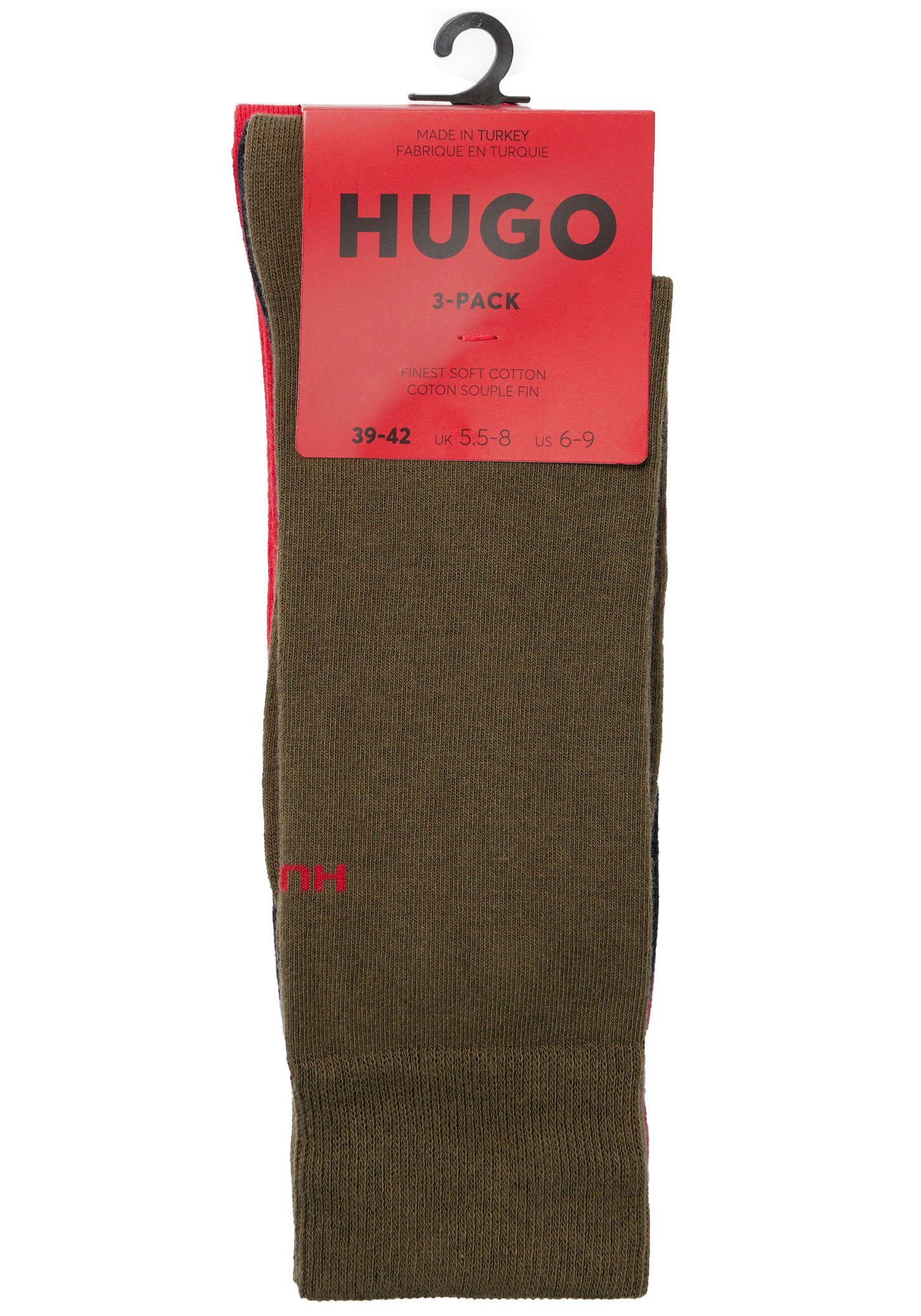 HUGO Businesssocken 3P RS UNI CC (Packung, 3-Paar, 3er Pack) mit kontrastfarbenen HUGO Logo-Schriftzug