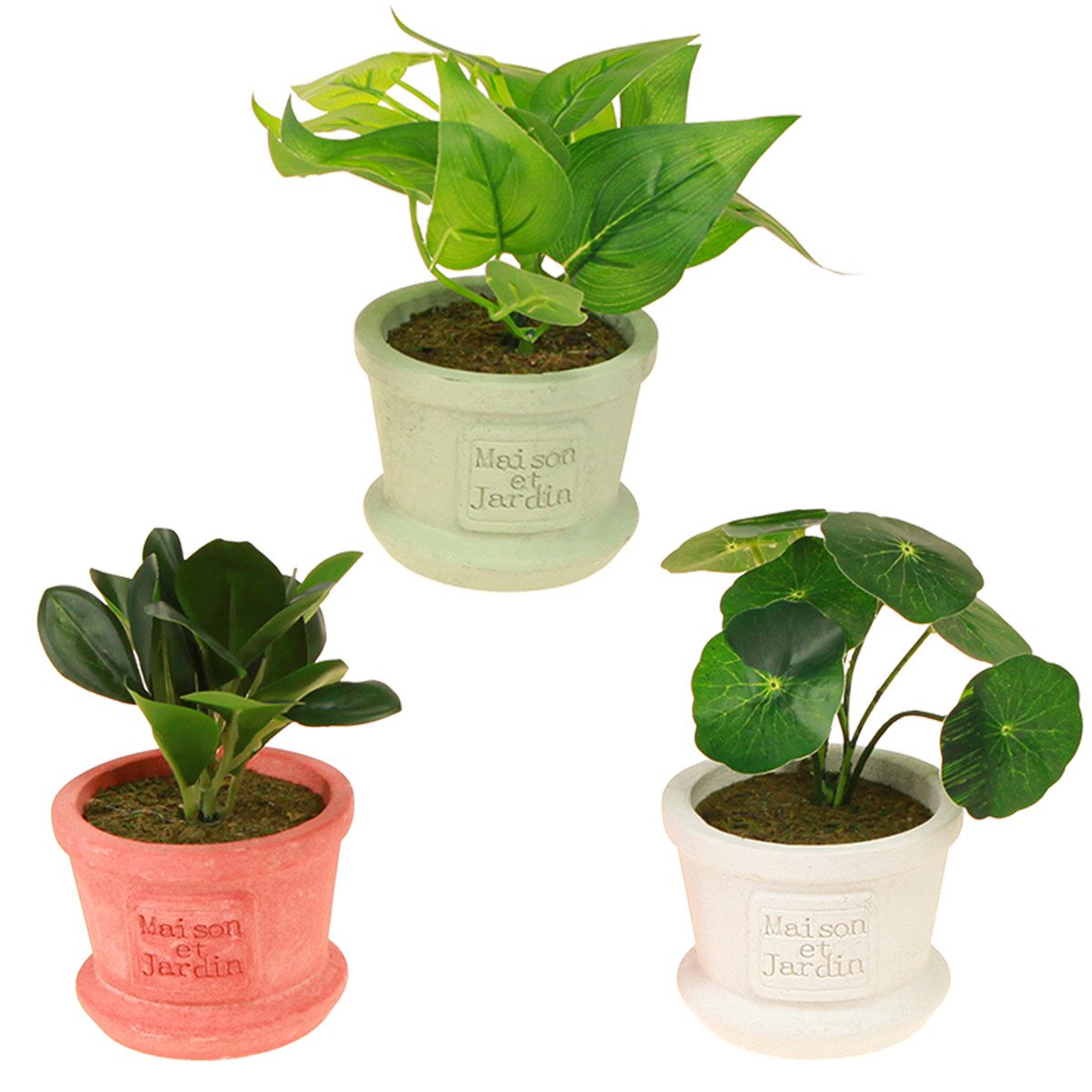 Künstliche Zimmerpflanze Künstliche Mini Grünpflanzen im Topf 15cm Deko Set 3er Pack