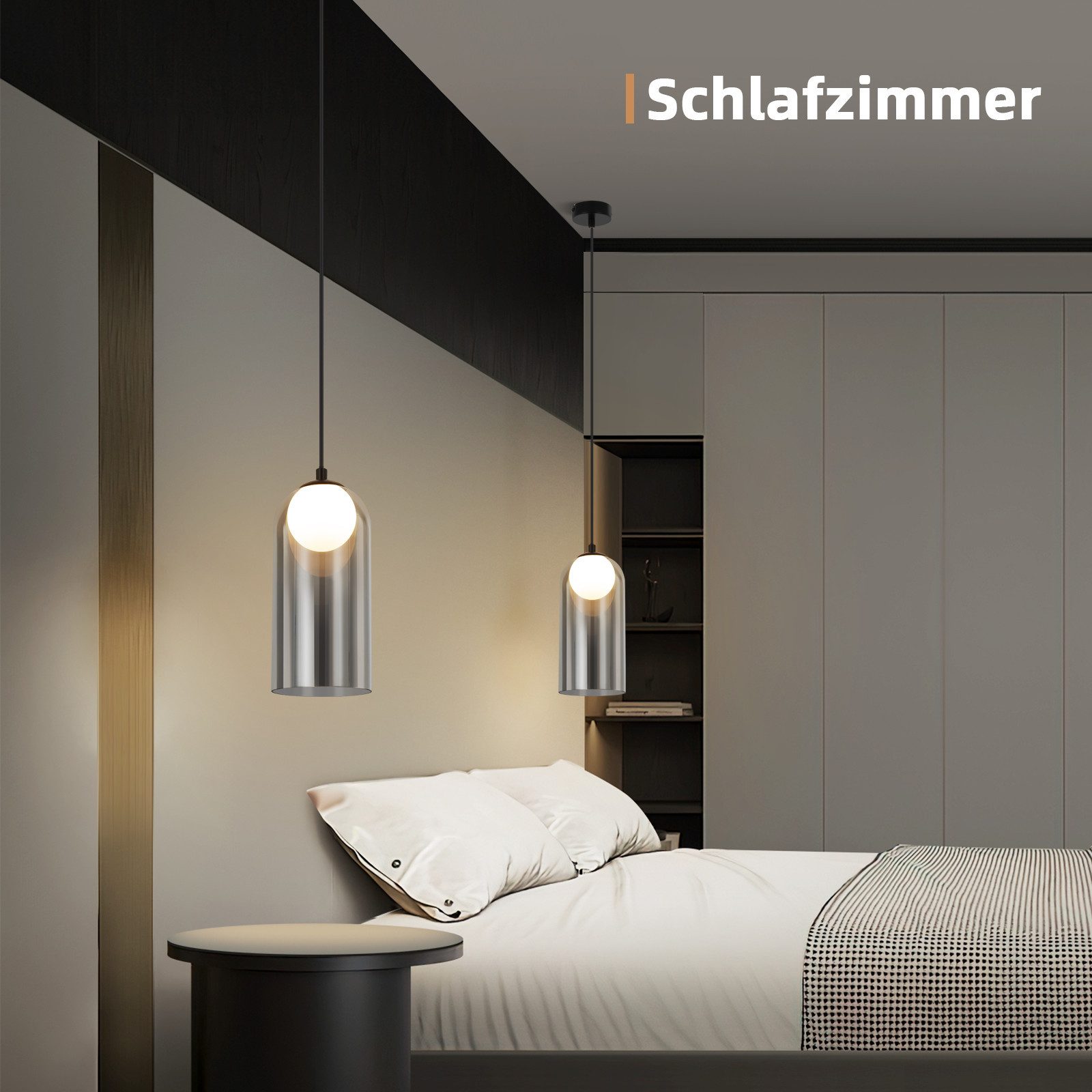 ZMH Pendelleuchte Esszimmer Schwarz 1 Flammig G9 Glas Vintage Hängeleuchte Schlafzimmer, Einfache Installation, ohne Leuchtmittel, G9-Fassung, Rauchglas, 40W, Ellipsenförmig