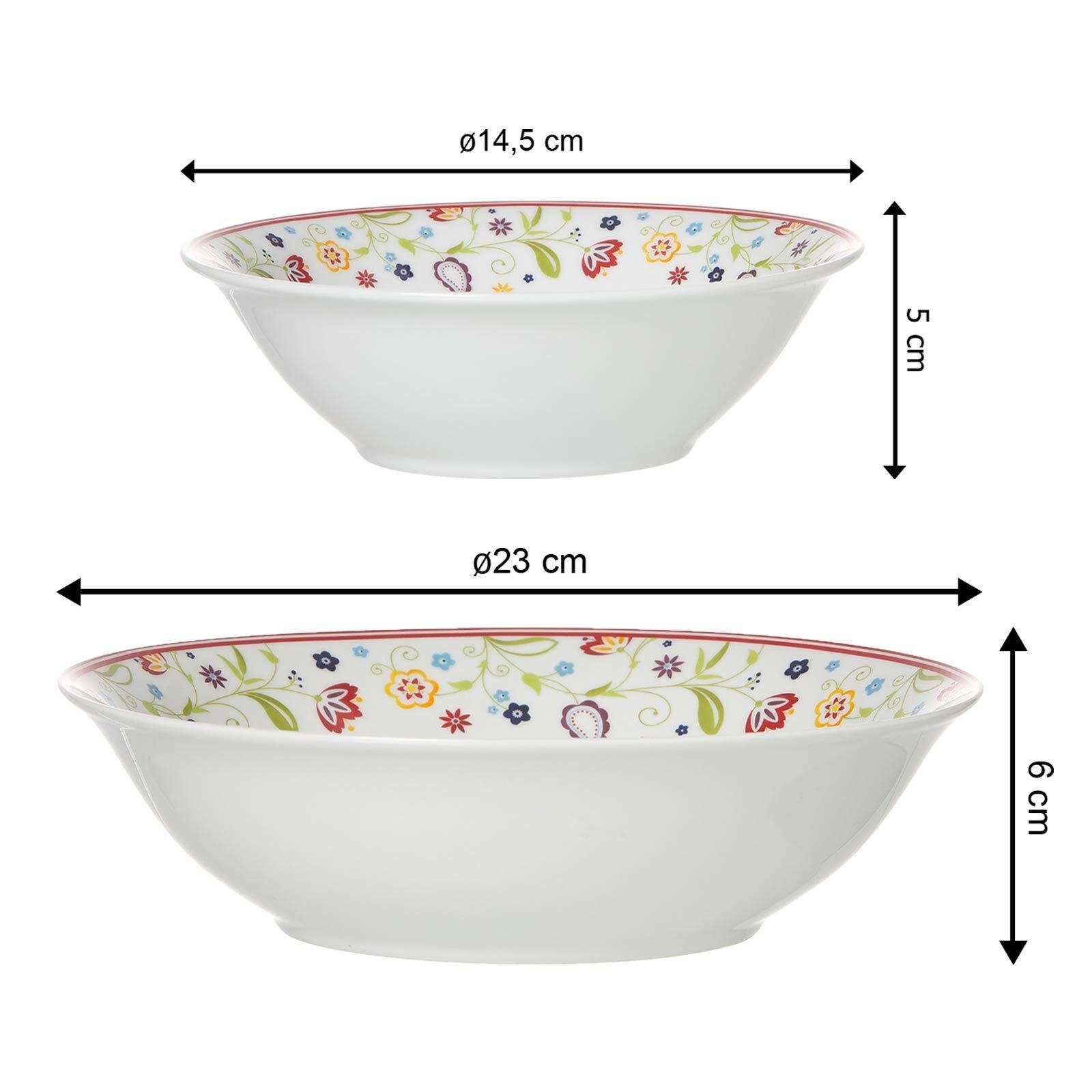Ritzenhoff & Breker Schale Shanti Salatschalen Set, Porzellan, (1x Servierschale, 6x Beilagenschale, 7-tlg)