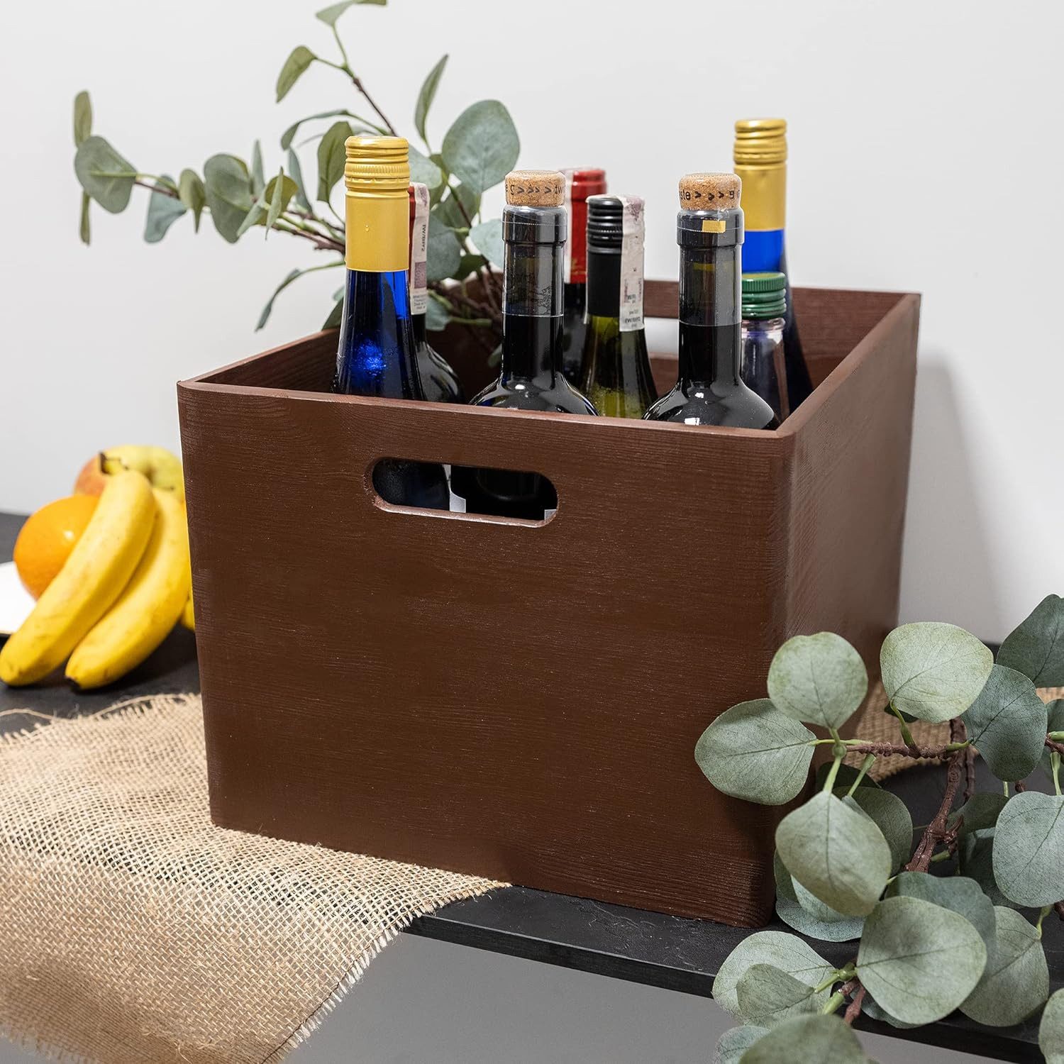 Creative Deco Holzkiste Obstkiste Korb 40x30x24cm (1cm) mit Griffen ohne Deckel, Hölzernen Kasten Holzbox Kiste