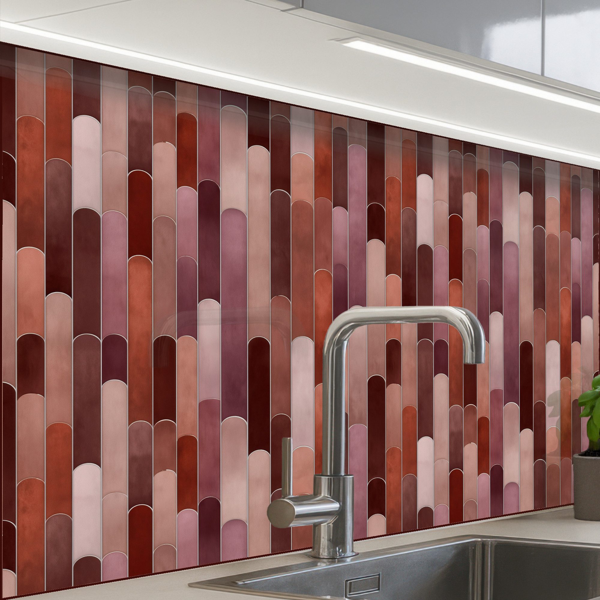 KitchenYeah Küchenrückwand selbstklebend Rechteckig - Kacheln - Rot - Kupfer, (1-tlg), Spritzschutz, Küche, Rückwand, Küchenwand, Küchenfront, 80x60 cm