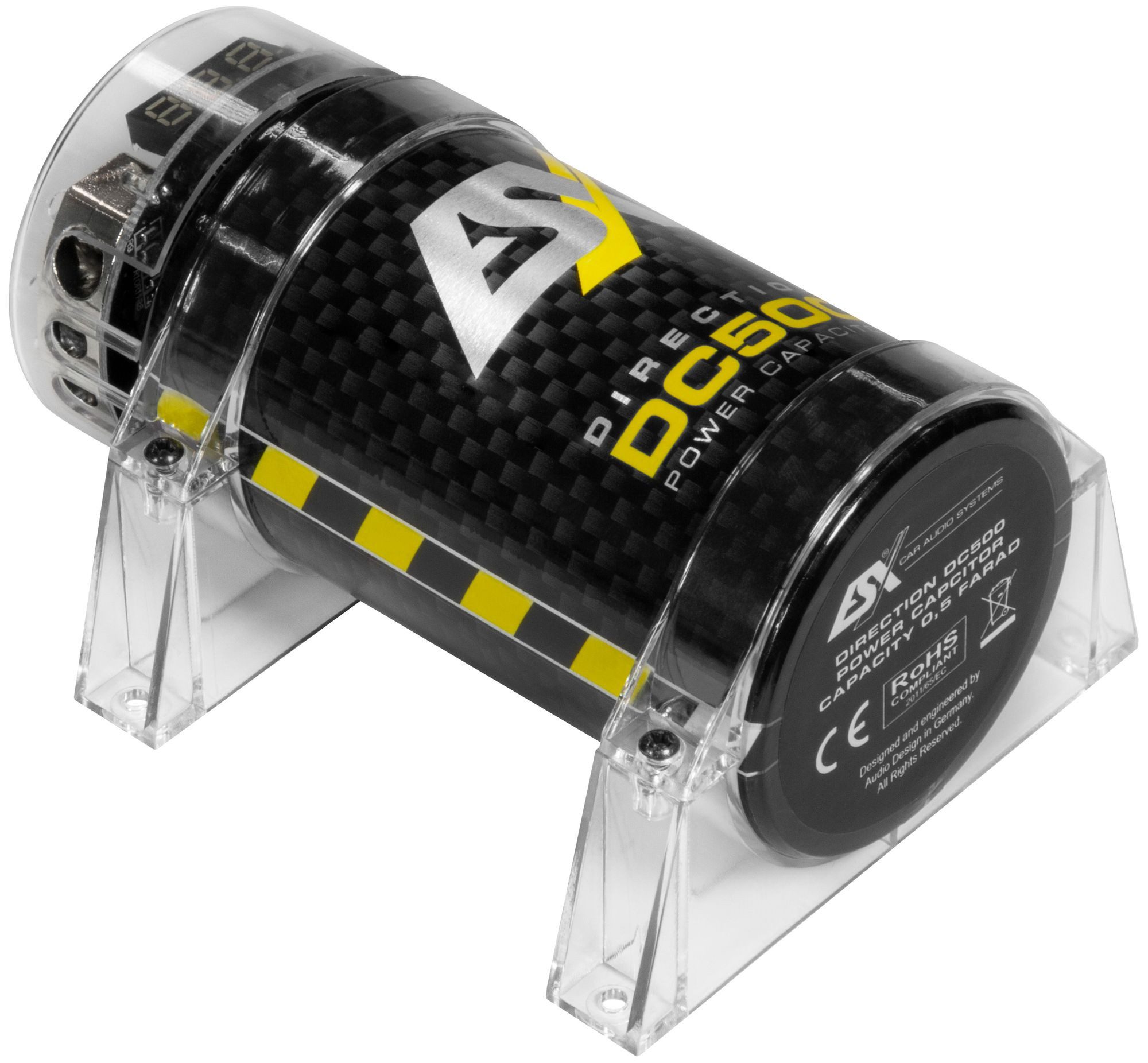 ESX DC500 0.5 Farad Puffer-Kondensator mit integriertem Verteilerblock Endverstärker