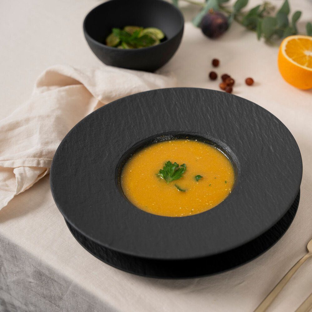 Villeroy & Boch Geschirr-Set Set Manufacture Rock Speiseteller, Pastateller und Bowl, 18-tlg., Premium Porcelain