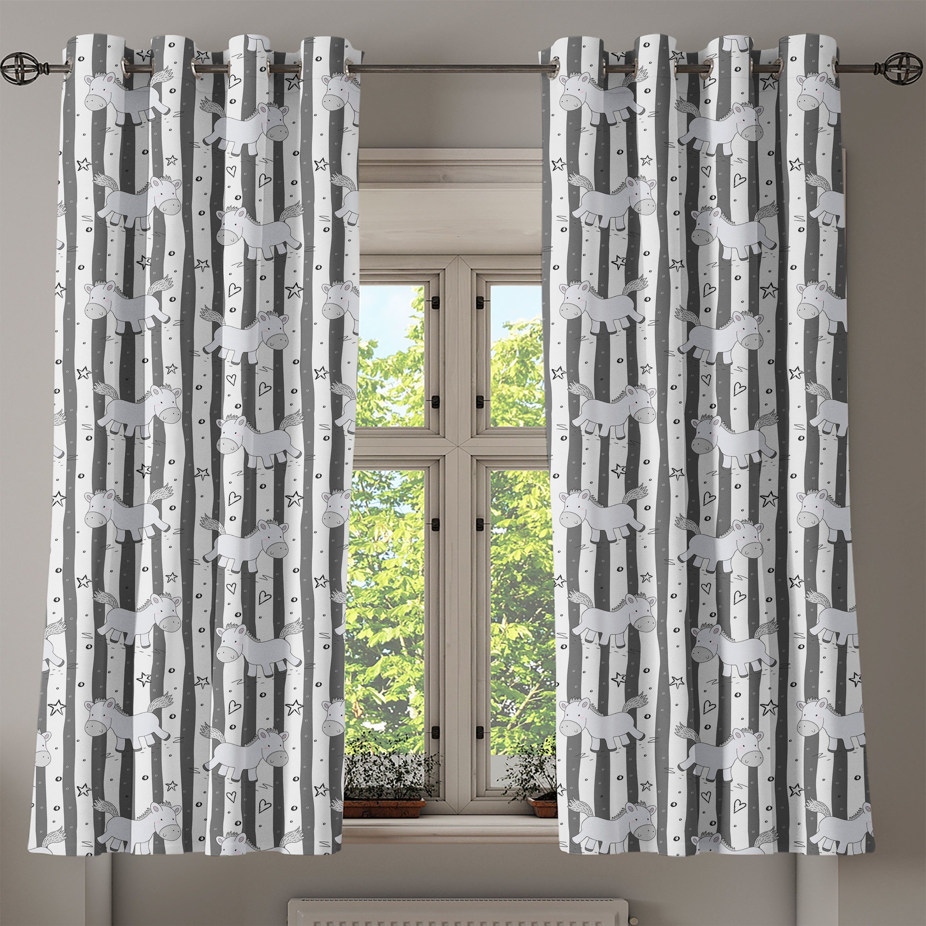 Wohnzimmer, Abakuhaus, für Star Doodle Pony 2-Panel-Fenstervorhänge Gardine Stripes Lustiges Schlafzimmer Dekorative