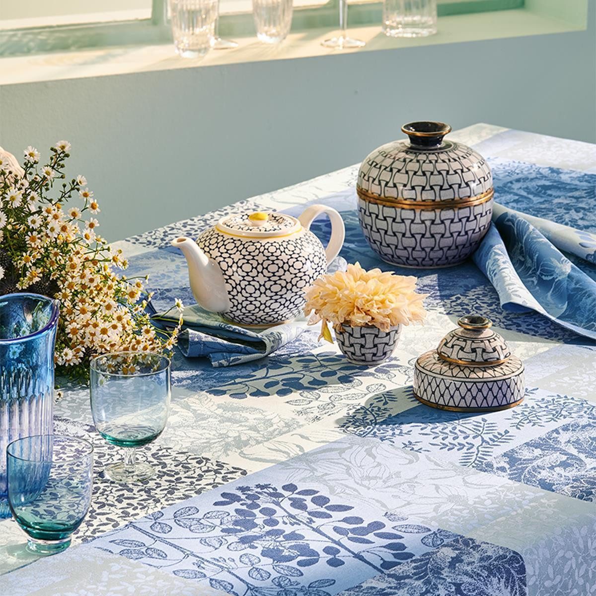 Garnier Thiebaut Stoffserviette Servietten (4x Set) Mille Rameaux Bleu 55x55 cm, (4 St)