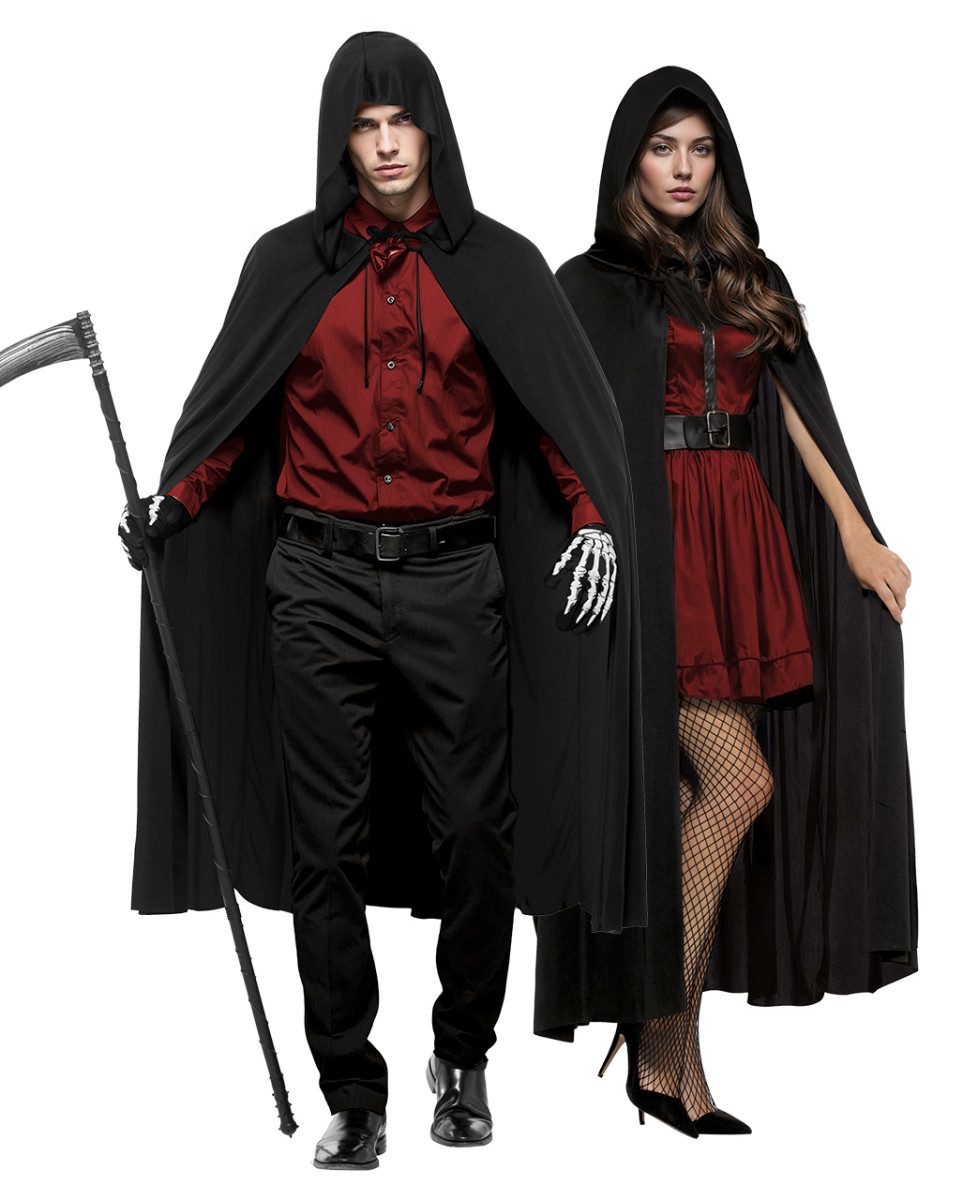 Horror-Shop Vampir-Kostüm Schwarzer Umhang als Kapuzen Cape für Halloween &