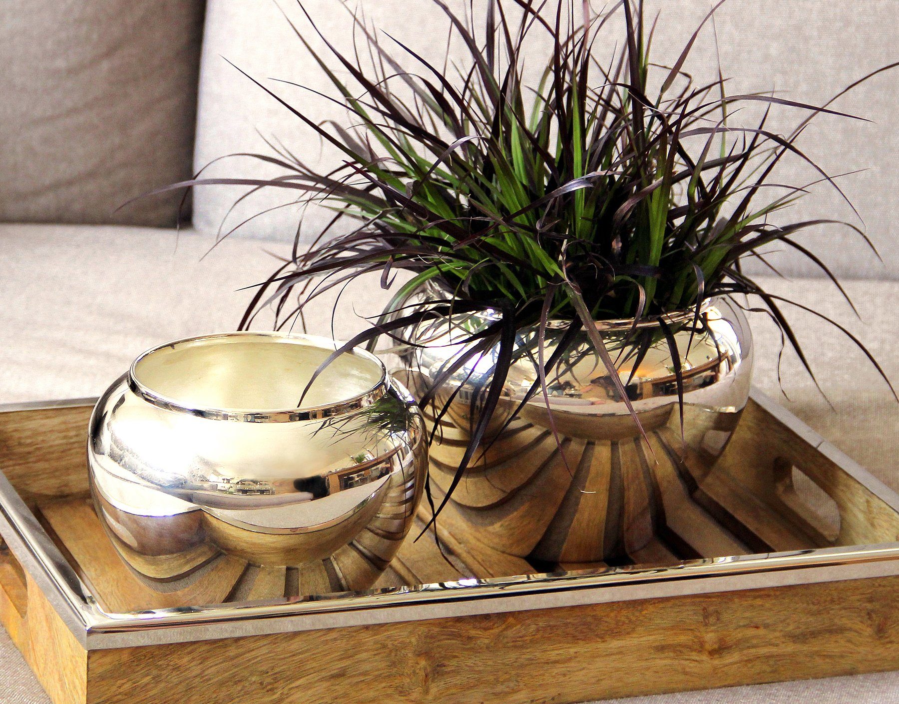EDZARD mit Madeira, Vase Blumenkübel, moderner schwerversilberter 25 Messing, Blumentopf Übertopf aus gehämmerter cm Durchmesser mit Silber-Optik, Pflanztopf