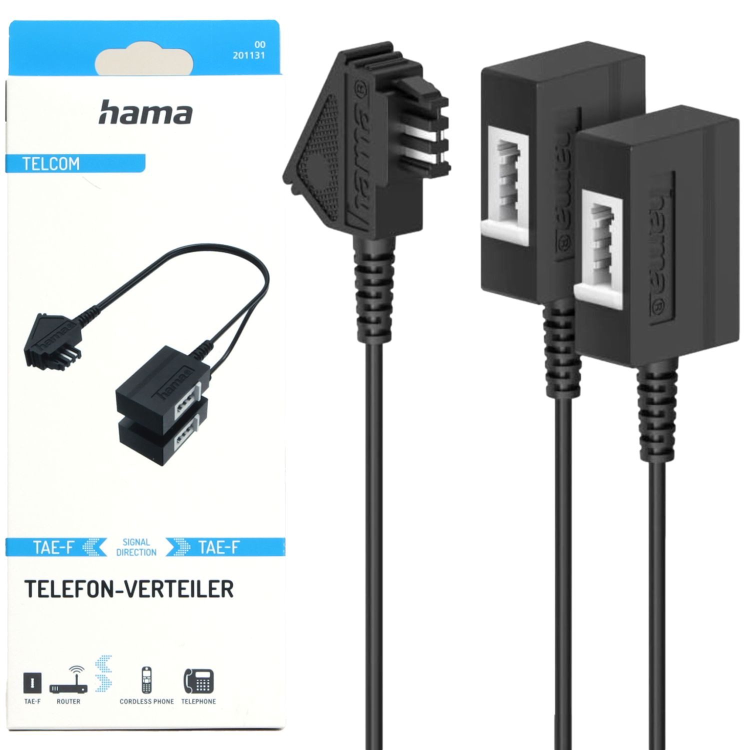 Hama TAE-Verteiler TAE-F zu 2x TAE-F Festnetztelefon (Splitter 1:2 Y-Kabel Adapter Telefon-Kabel Stecker zu Kupplung Buchse)