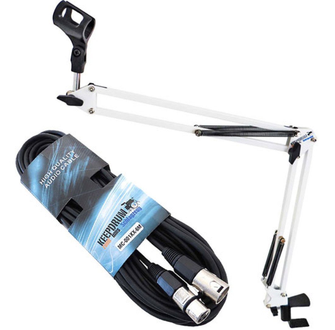 Mikrofonständer keepdrum NB35 WH Gelenkarm mit 6m XLR Mikrofonkabel