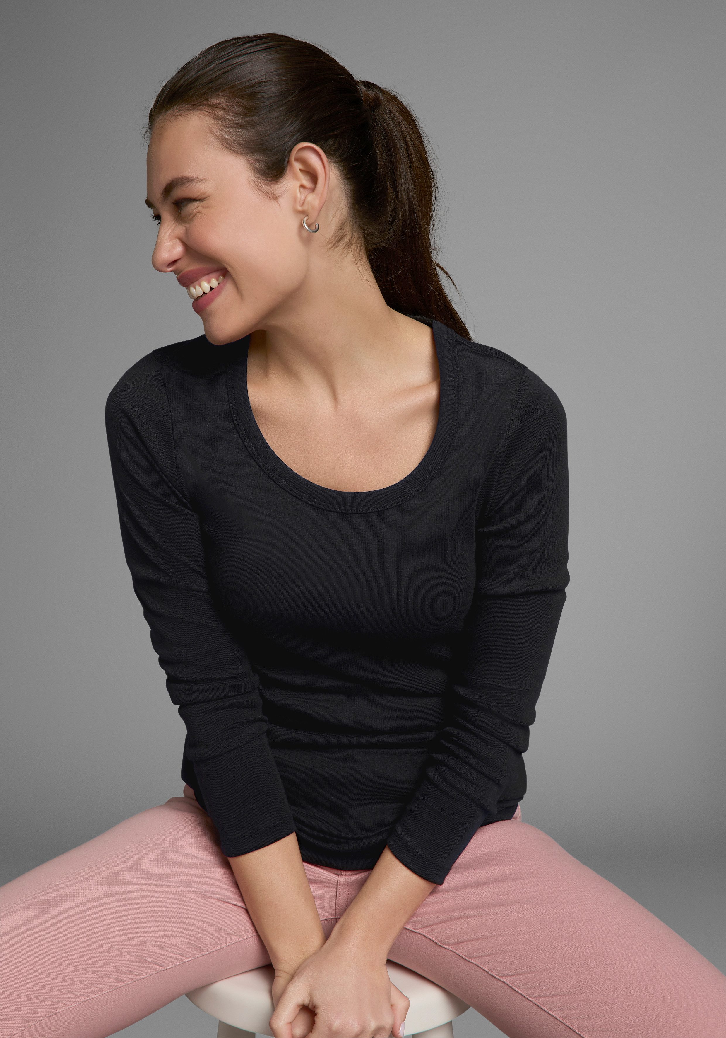 Flashlights Langarmshirt (Packung, 2-tlg) sehr figurbetonter Schnitt, Rundh günstig online kaufen