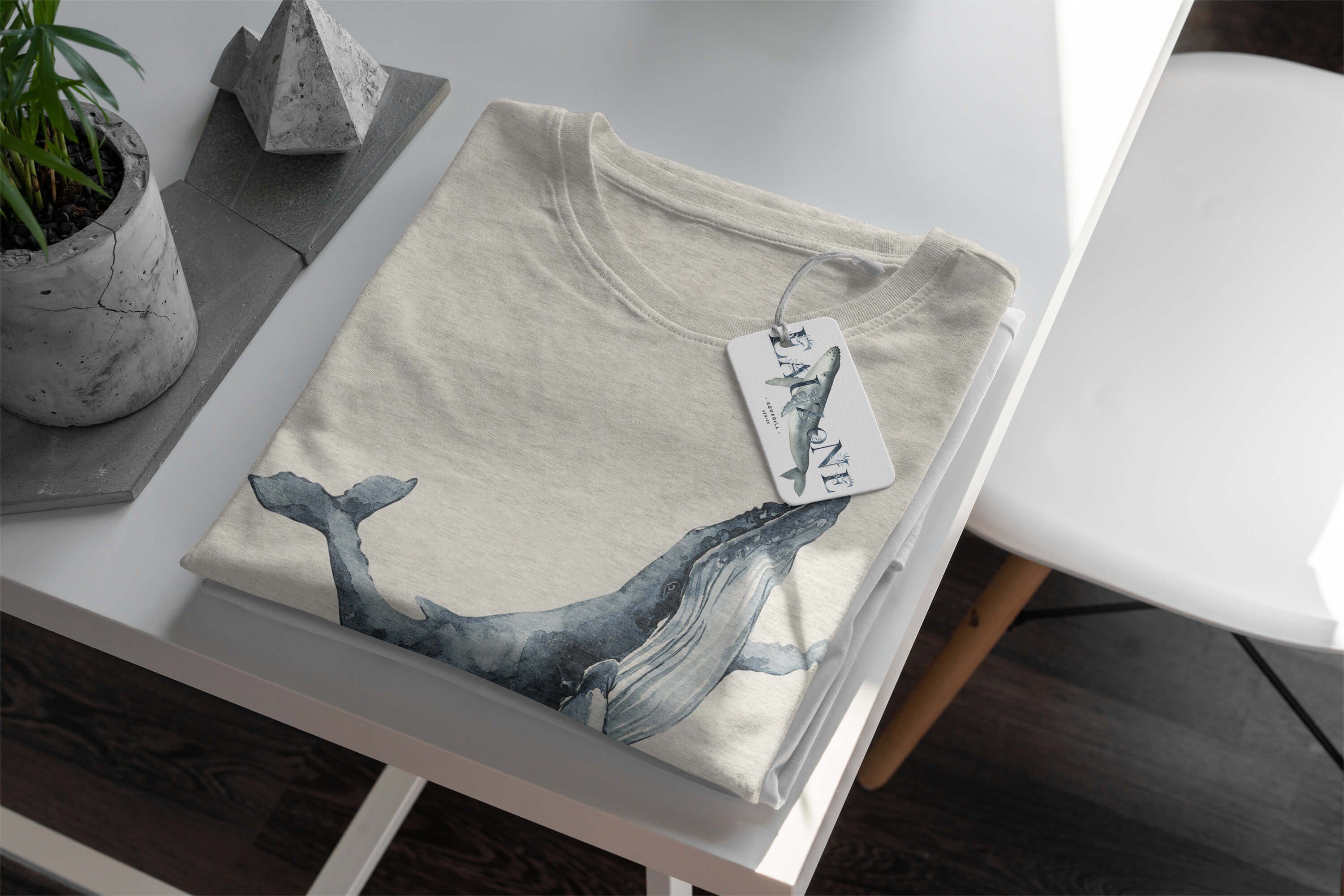 100% Art Motiv Wasserfarben Buckelwal Shirt au Bio-Baumwolle T-Shirt (1-tlg) Nachhaltig Sinus Ökomode gekämmte Herren T-Shirt