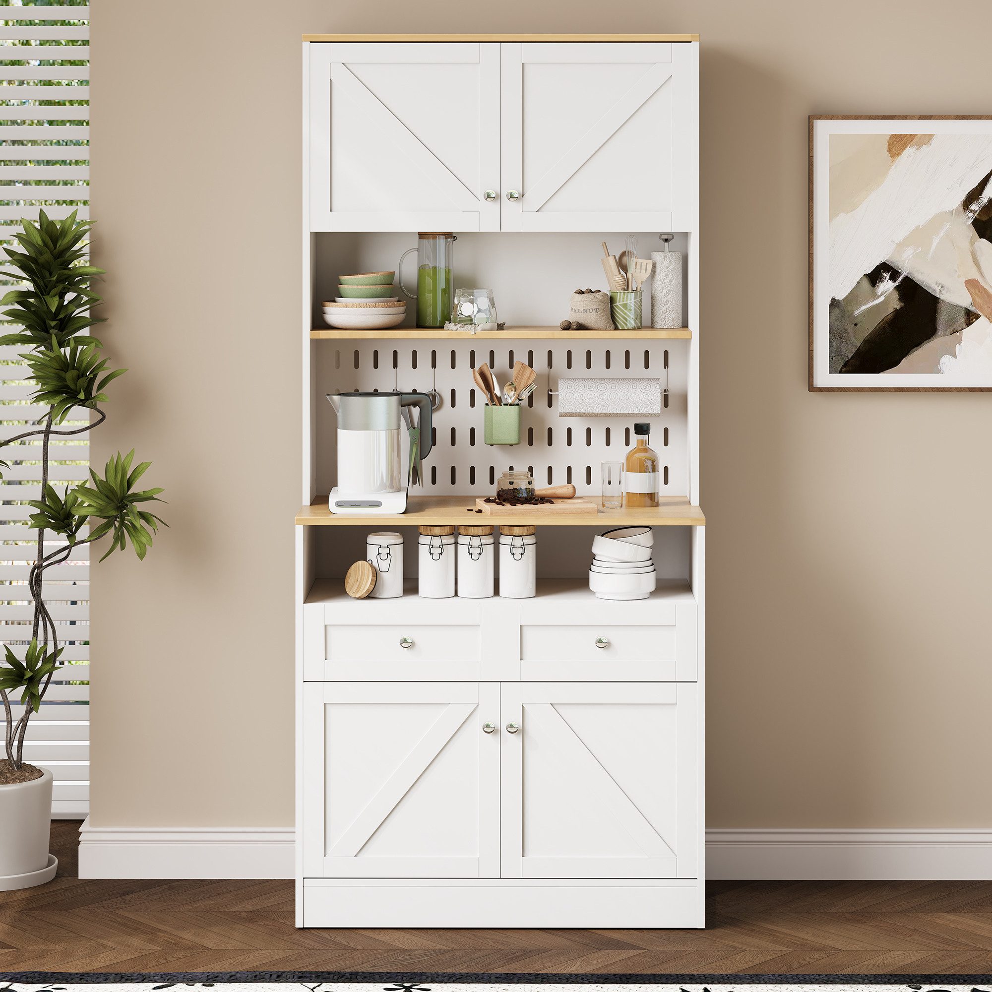 SOFTWEARY Highboard mit Türen und Schubladen (Höhe 175 cm, Sideboard, Hochschrank mit viel Stauraum), Wohnzimmerschrank, Mehrzweckschrank, Küchenschrank