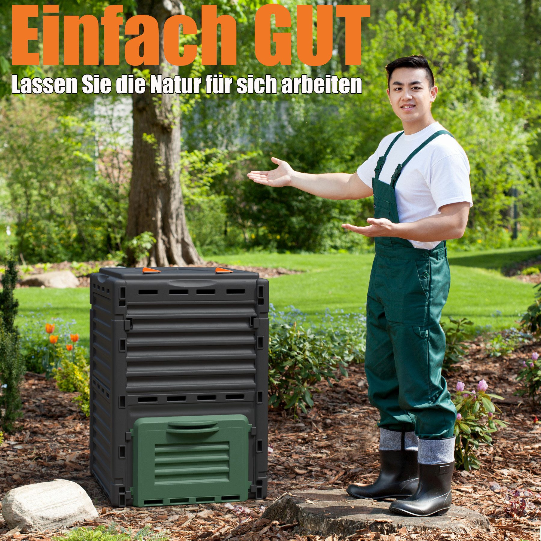 BigDean Schnellkomposter Komposter Garten 300 Liter - aus wetterfestem Kunststoff, BxTxH: 58x59x81 cm, 300 l, (1 St), Wetterfester Robuster Kunststoff, Langlebi – Bild 2 von 5