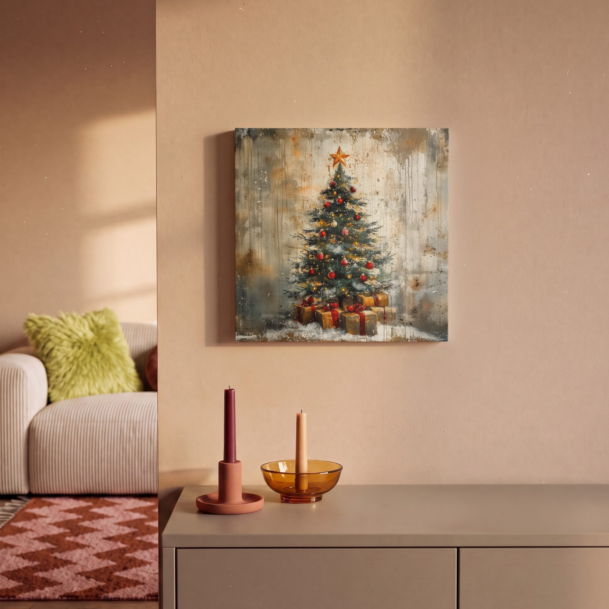 OneMillionCanvasses® Leinwandbild Weihnachtsbaum - Vintage - Weihnachten - Geschenk, Fotodruck (1 St), Wandbild, Deko Schlafzimmer Wohnzimmer Flur 20x20 cm – Bild 2 von 5