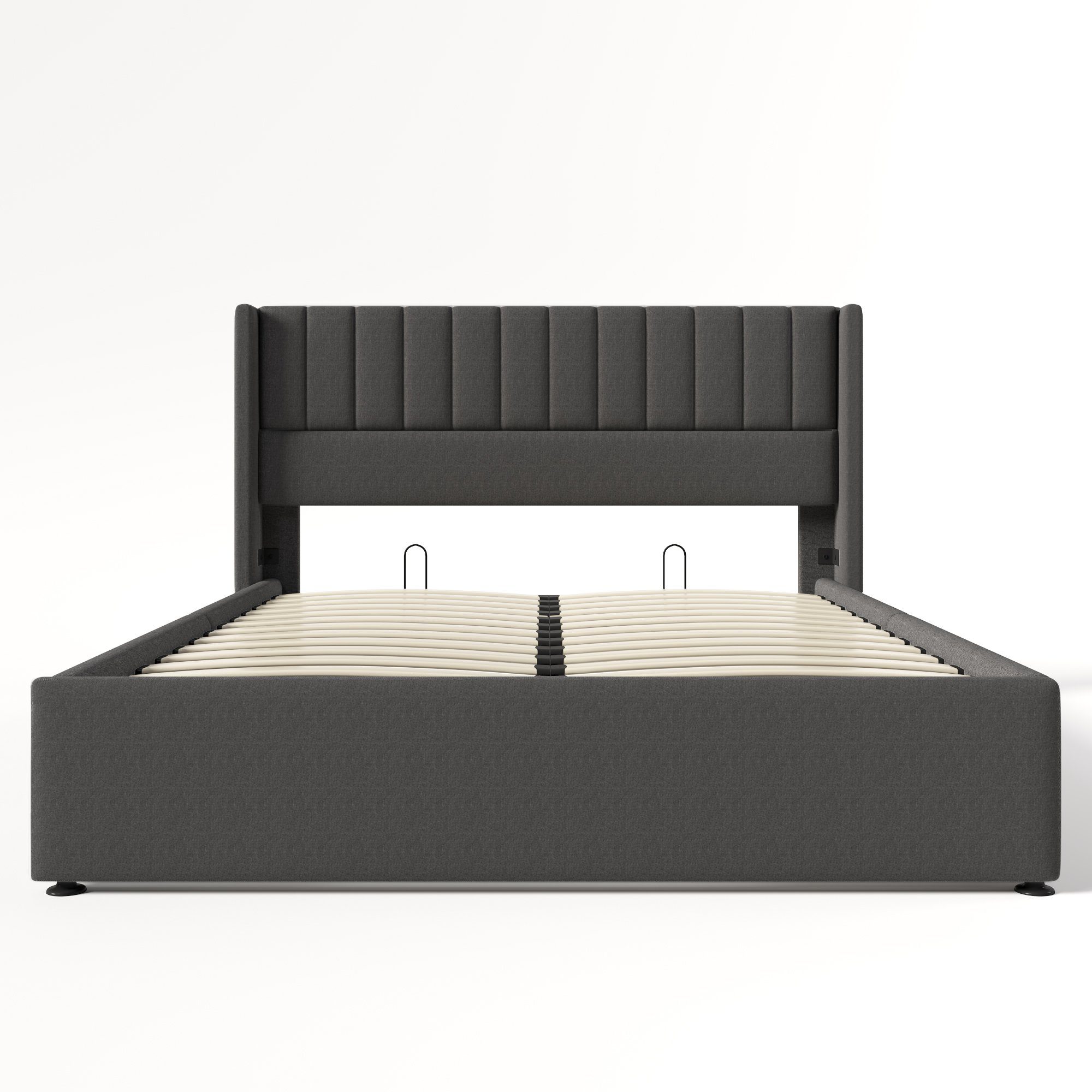 Boxspringbett (Funktionsbett, Doppelbett Hydraulisches Bett mit Lattenrost), Polsterbett Stauraumbett 140x200 cm, Lattenrost aus Holz, Leinen