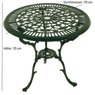 DEGAMO Garten-Essgruppe Jugendstil, (5-tlg), (4x Sessel, 1x Tisch 70cm rund), Aluguss rostfrei, Farbe dunkelgrün
